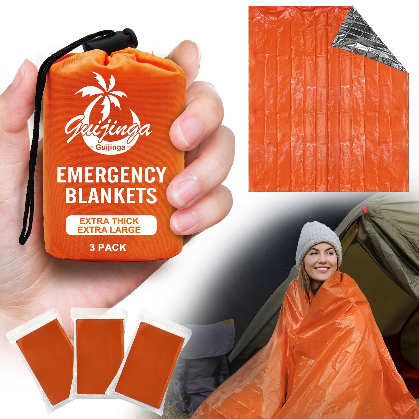 3-Pack Emergency Blanket, Extra-Thick Extra-Large Survival Blanket, Thermal R…