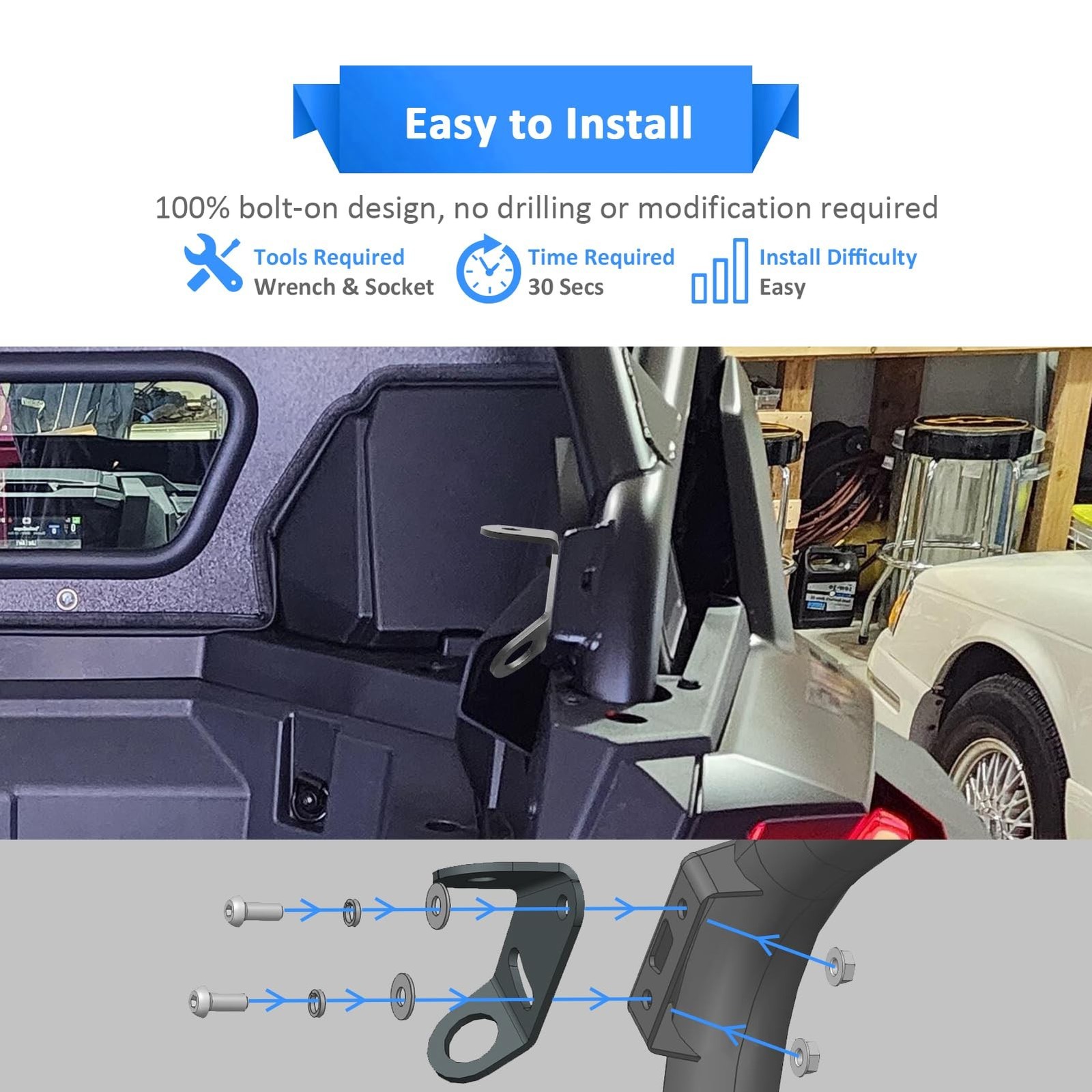 Wsays 2pcs UTV Roll Cage Whip Light Mount with Cargo Tie Down Points Anchors …