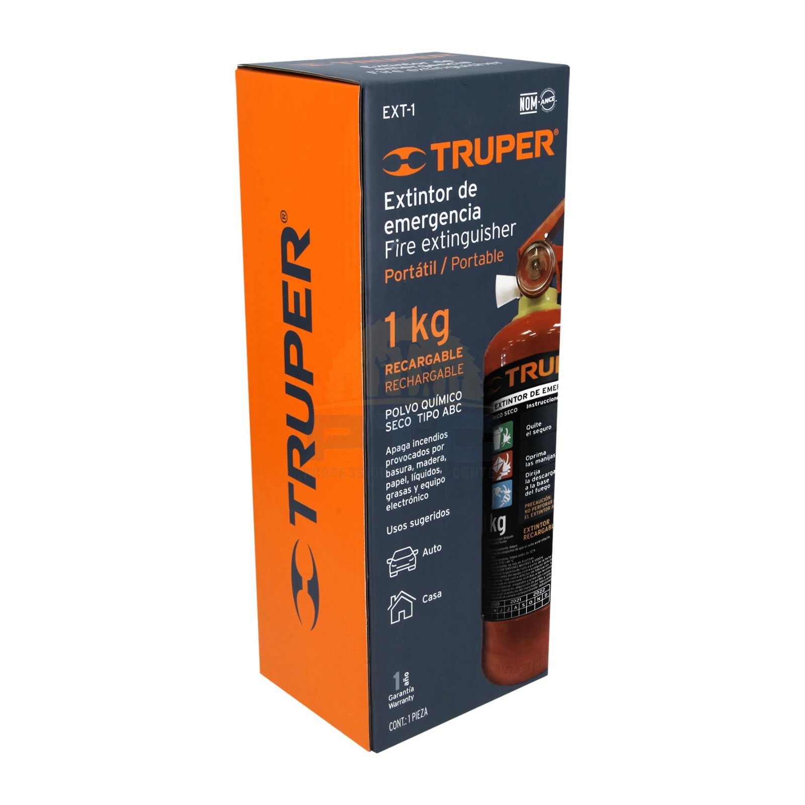 Truper Ext-1000 Rechargeable portable fire extinguisher 1 kg, ABC type powder