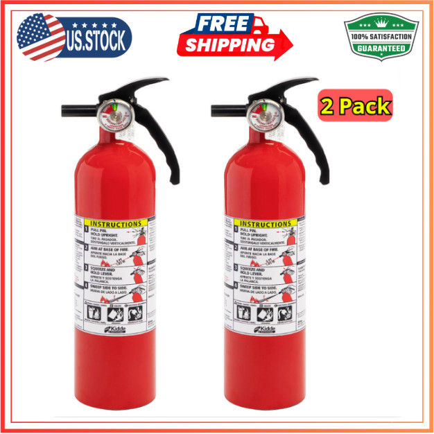 Kidde Fire Extinguisher, 1-A:10-B:C, Dry Chemical, 2-Pack, Red, Mounting Bracket