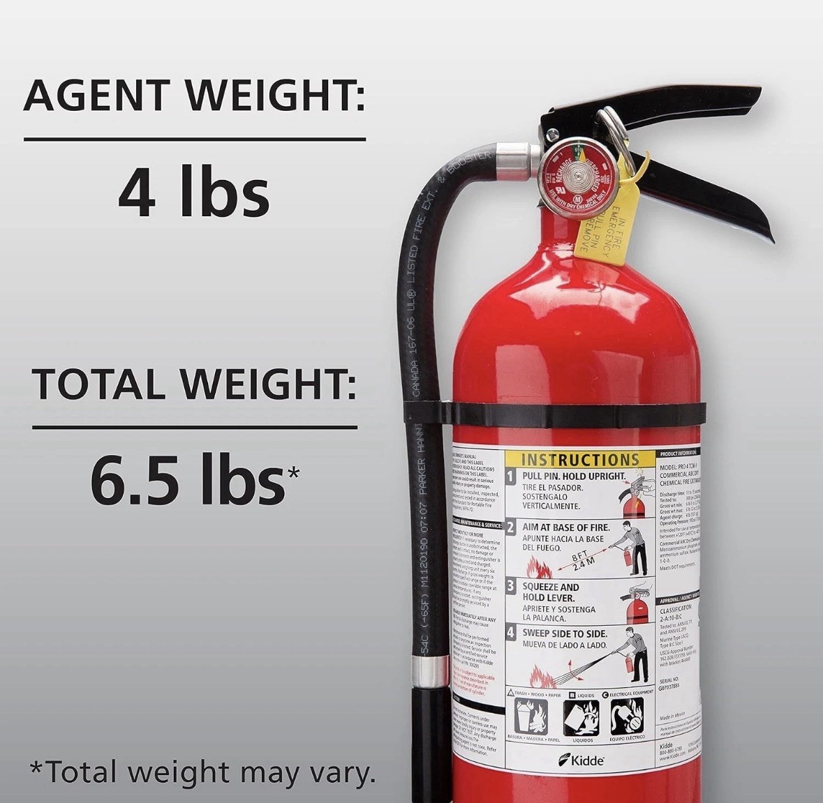 Kidde Pro 210 Fire Extinguisher – Rechargeable, Multi-Purpose Home & Office