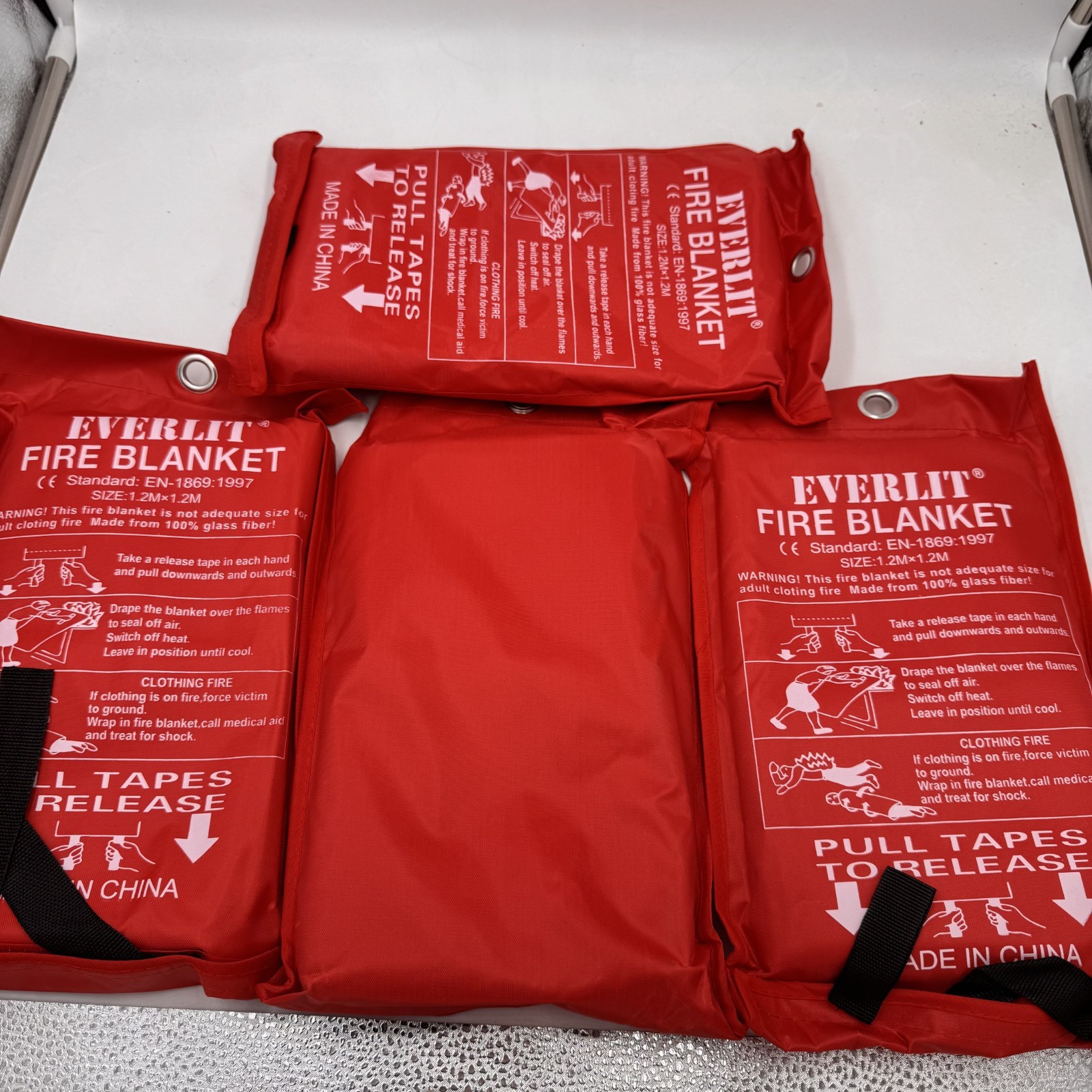 4 PACK FIRE BLANKET Everlit 1.2MX1.2M Emergency Prepared set