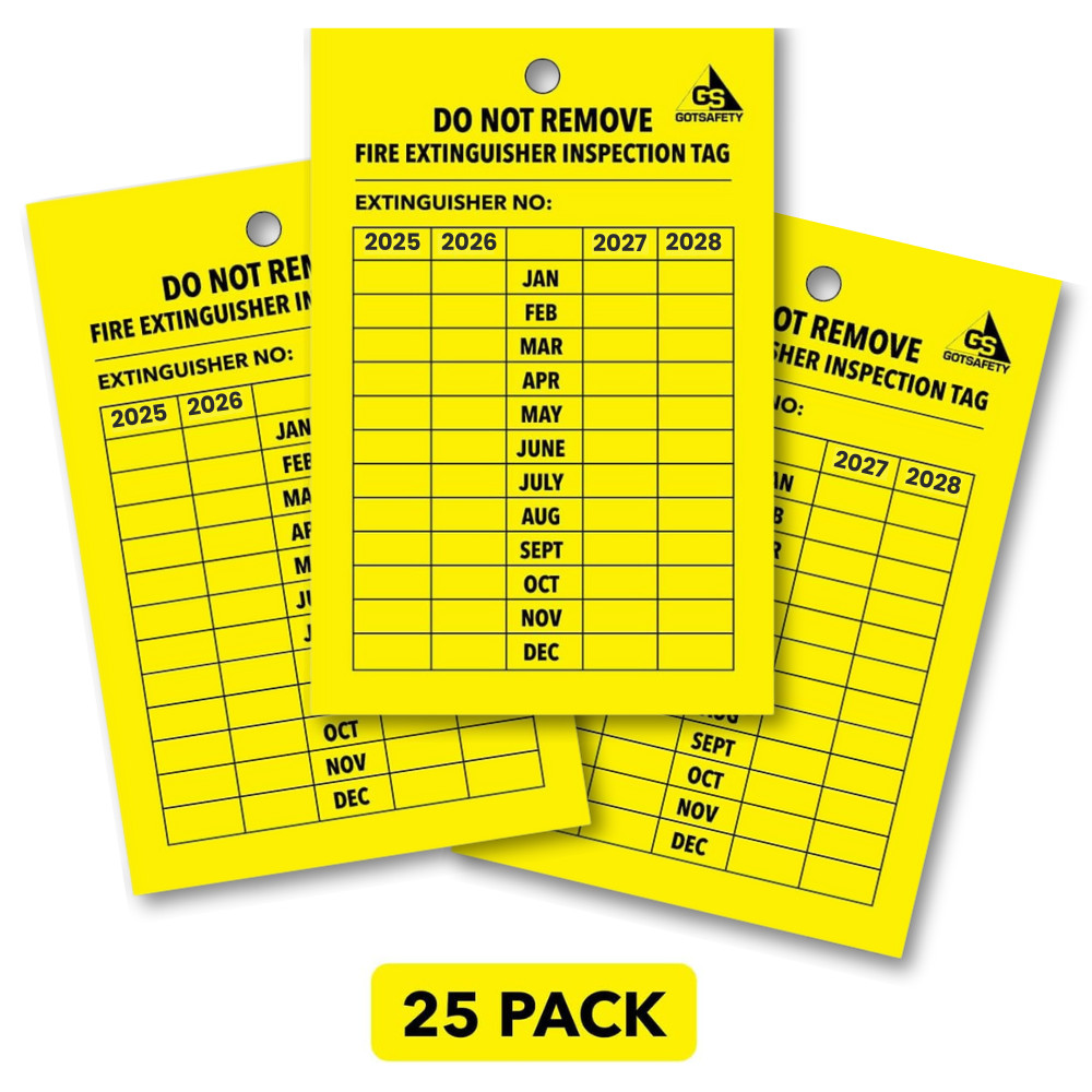 4 Year Fire Extinguisher Inspection Tags [25 Pack], UV/Waterproof, Durable