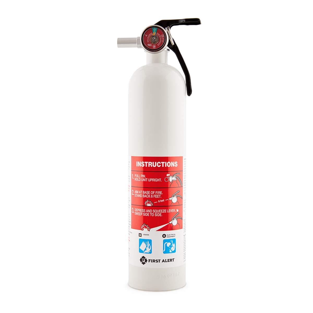 First Alert Marine Fire Extinguisher UL Rated 10BC Durable Metal Head White