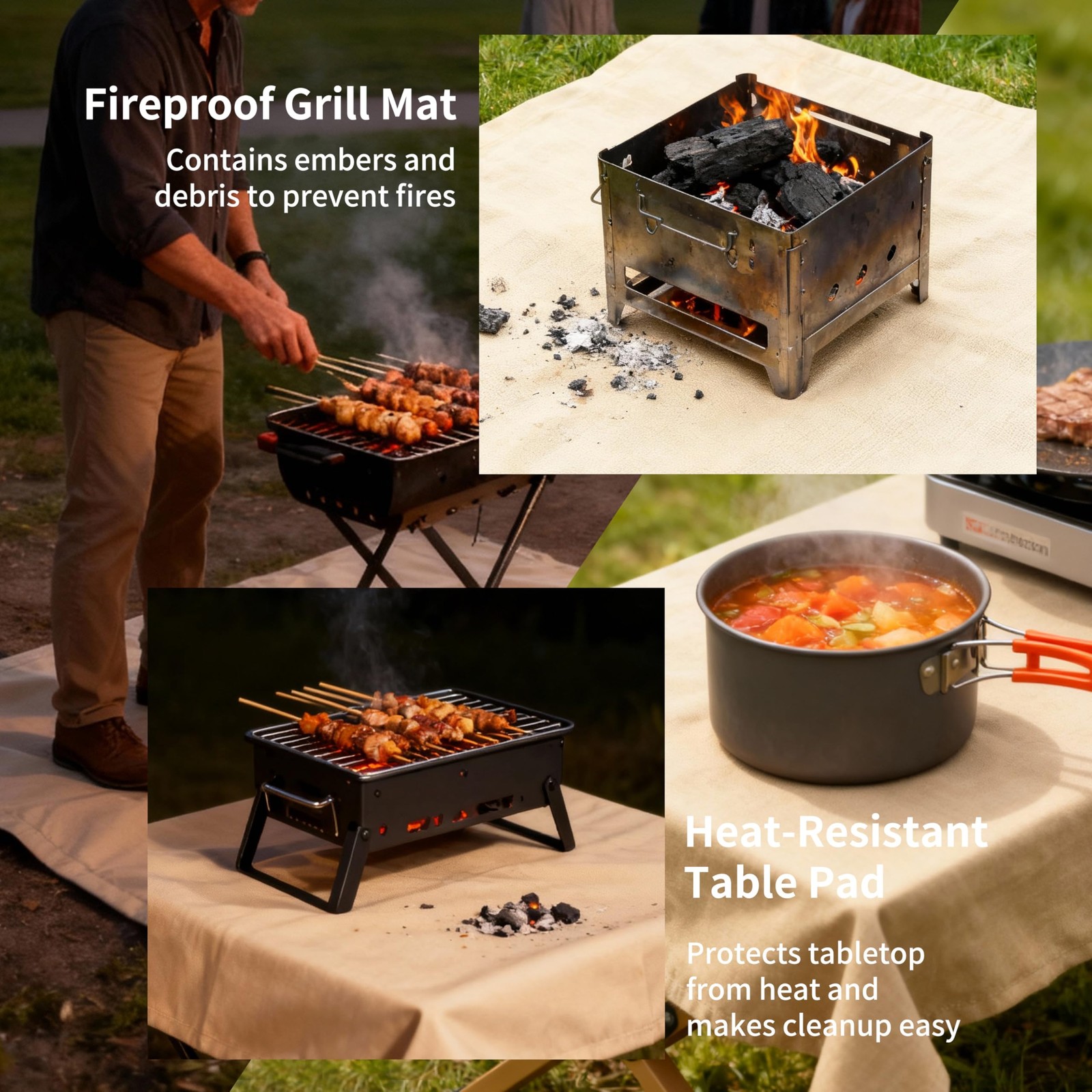 Fireproof Camping Blanket – Heat-Resistant Fiberglass Mat for Outdoor Cooking…