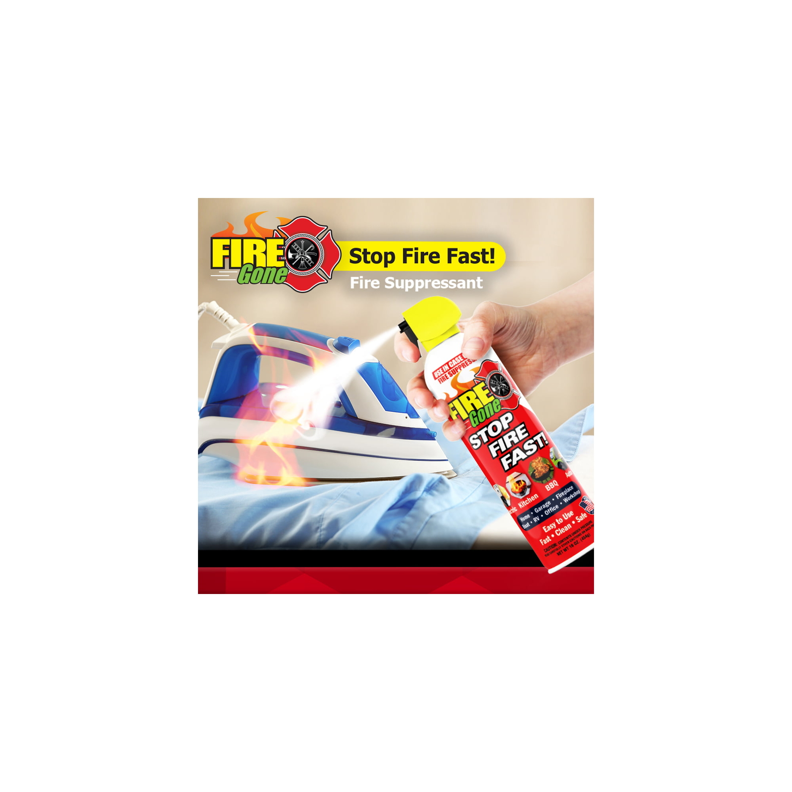 Fire Gone 16 oz Fire Extinguishing Suppressant Aerosol Can (Pack of 1) Class A,