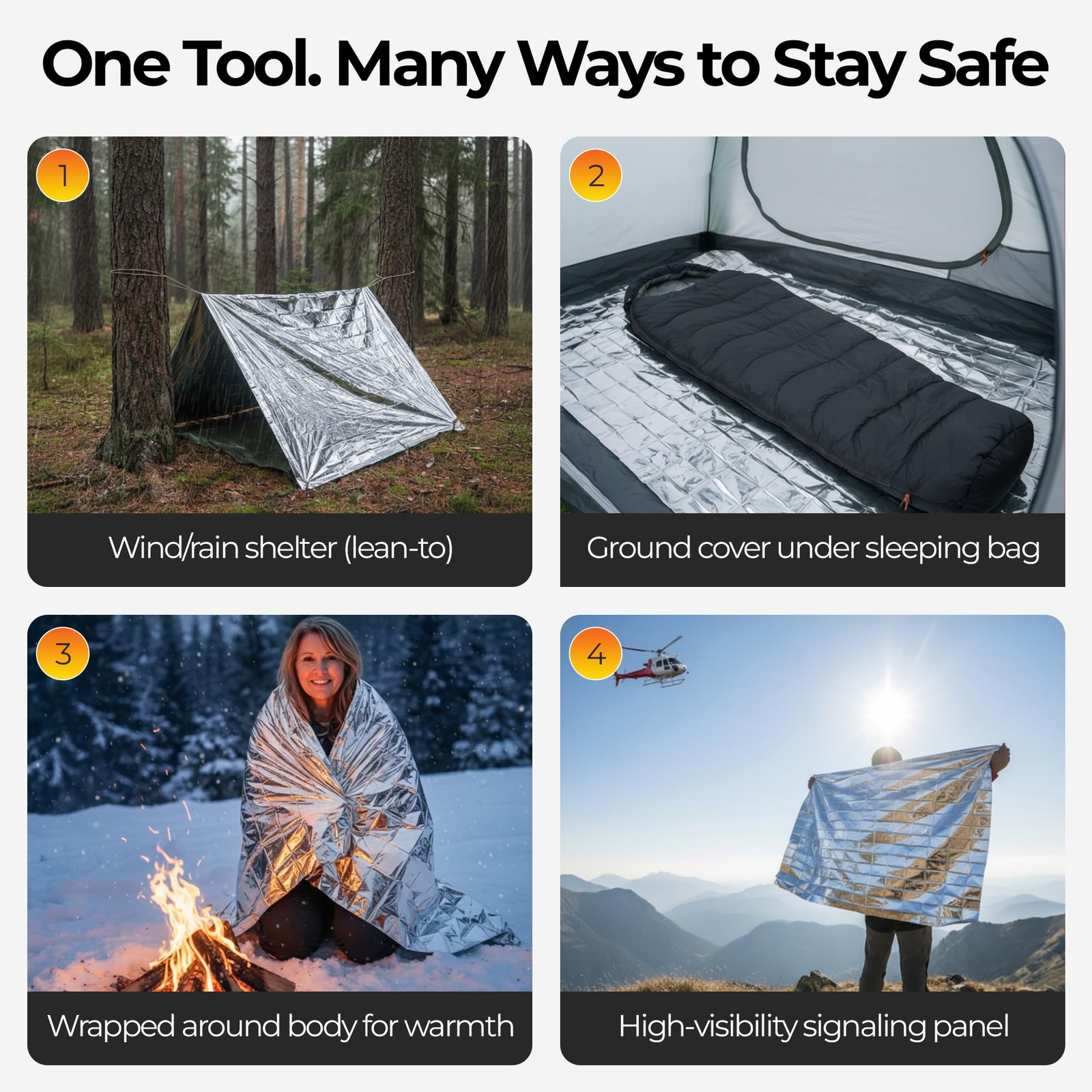 Emergency Mylar Thermal Space Blanket for Survival – Waterproof Safety Shelte…