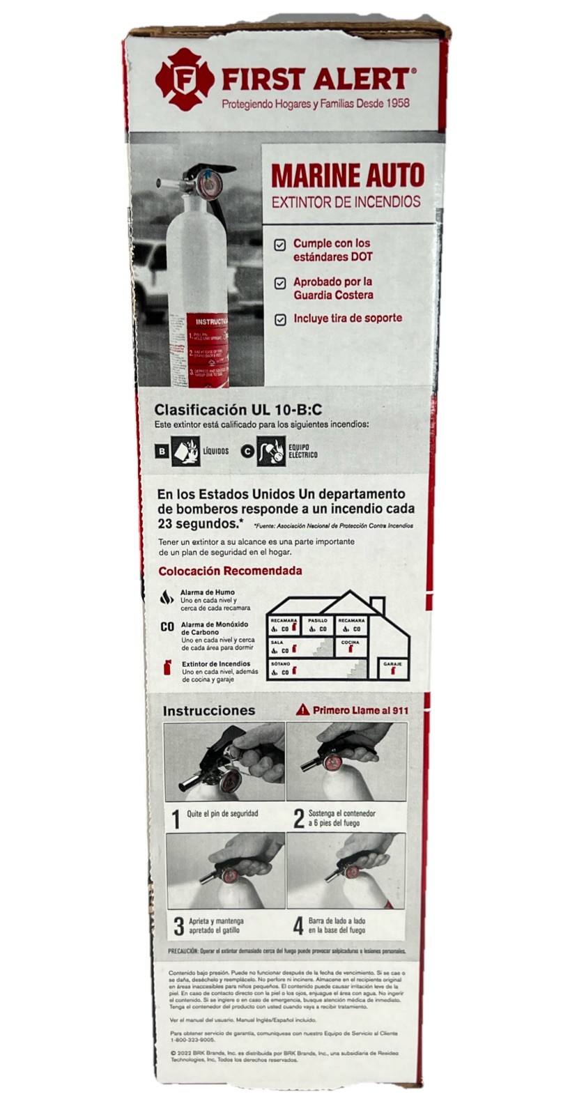 First Alert FE10GR Rechargeable Marine Fire Extinguisher NIB