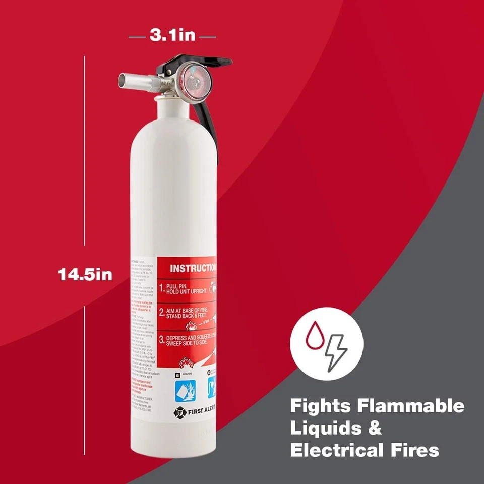 Fire Extinguisher for Car & Marine Use, UL RATED 10-B:C, AUTOMAR10 FE10GR, White