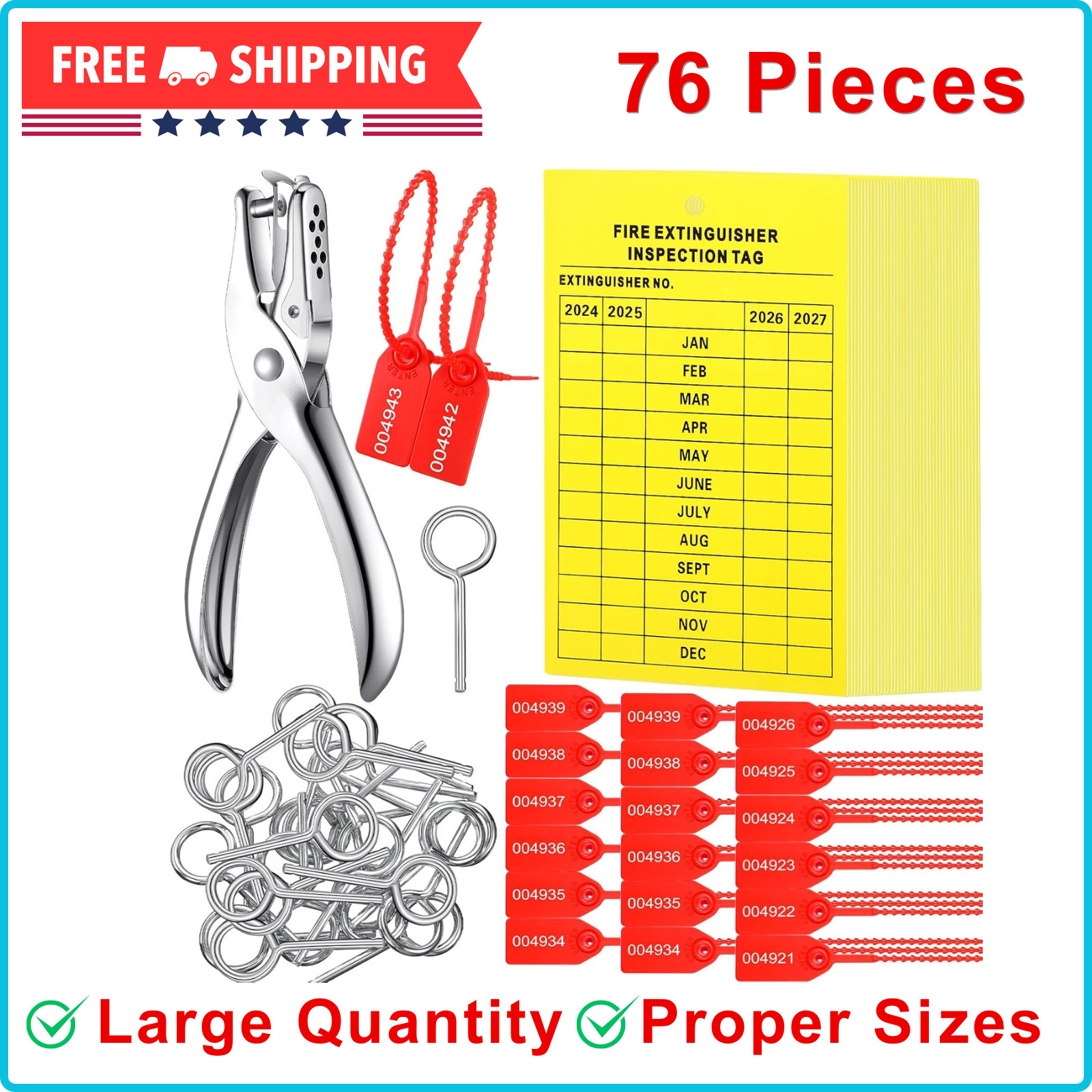 Monthly Fire Extinguisher Inspection Tags Set Including 2025-2028 Maintenance