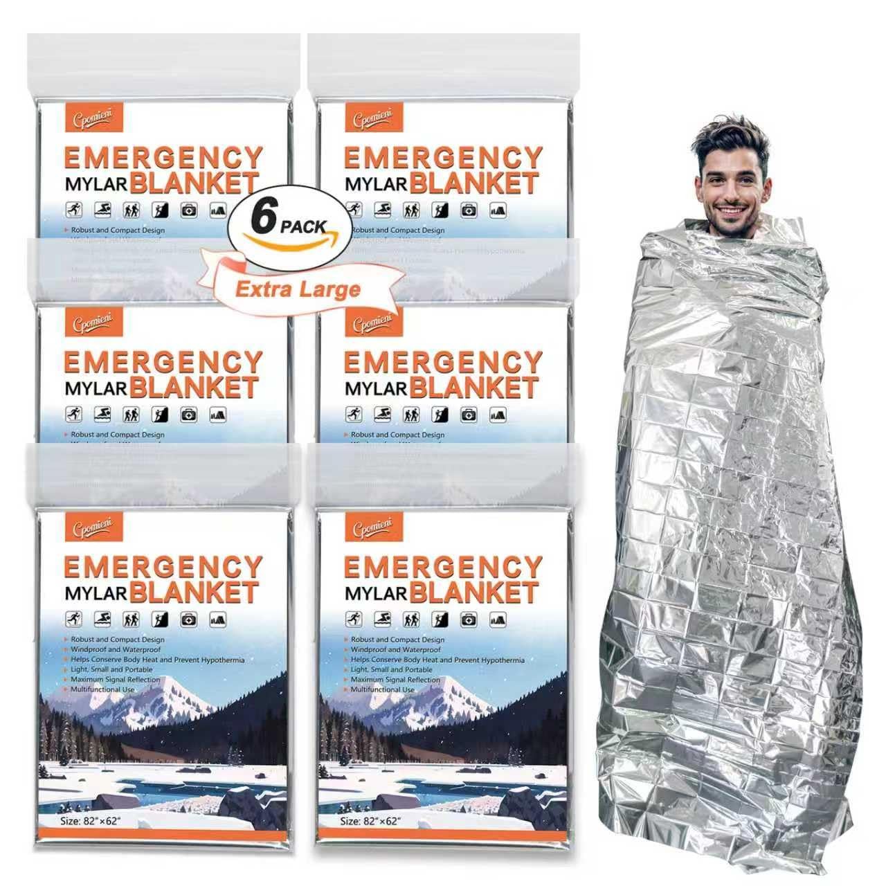 6 Pack Large 82” x 62” Survival Emergency Mylar Thermal Blankets, Thermal Su…