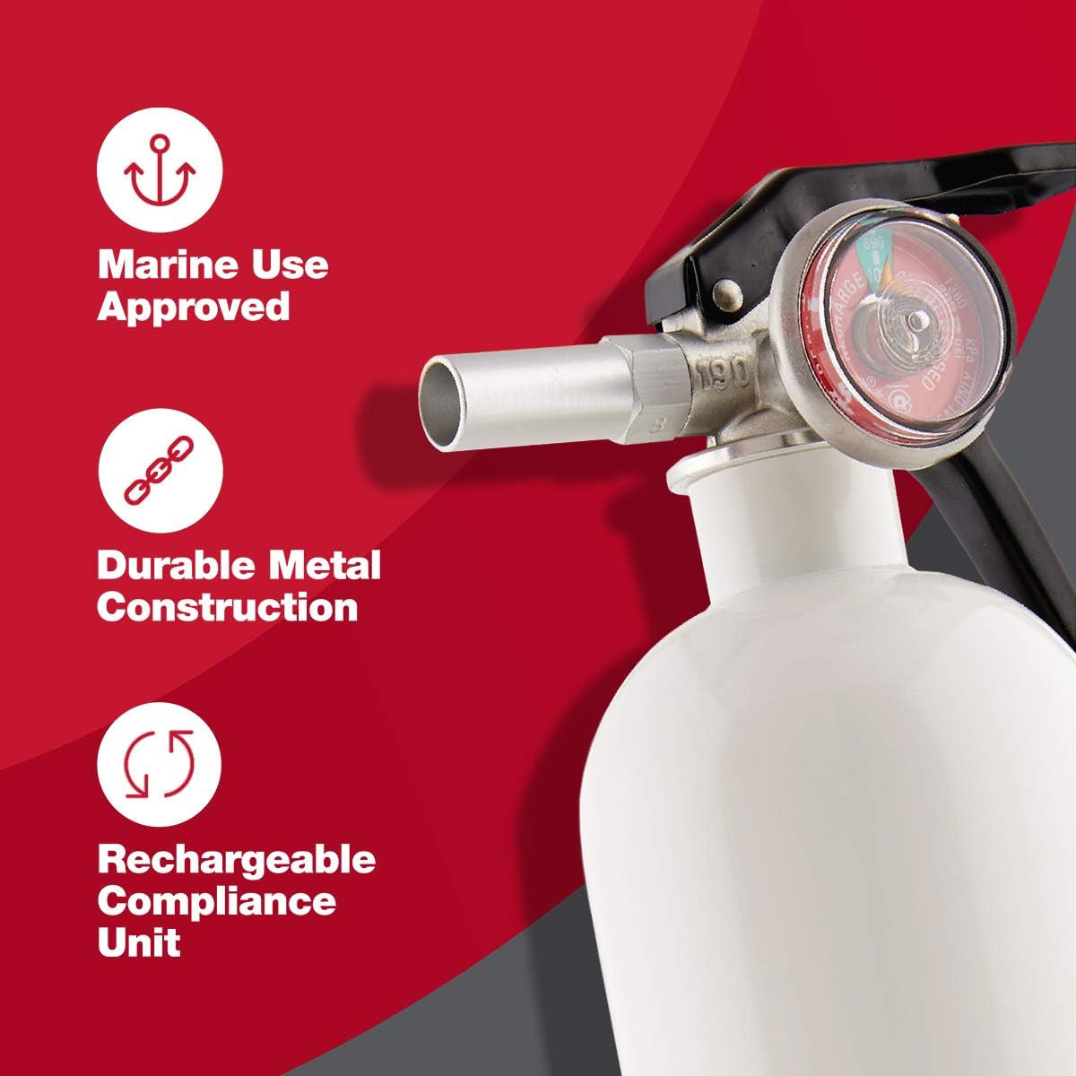 Fire Extinguisher for Car & Marine Use, UL RATED 10-B:C, AUTOMAR10 FE10GR, White