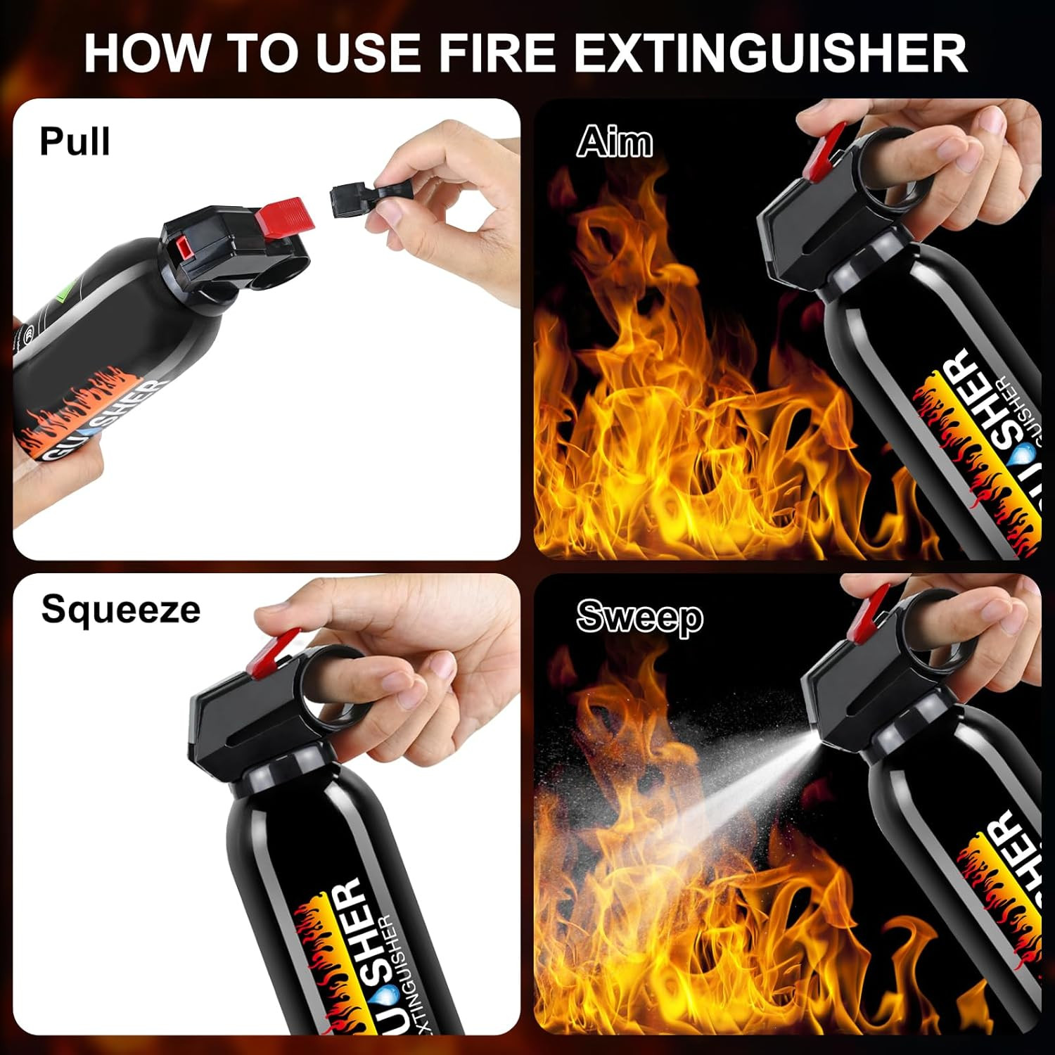 6Pack Fire Extinguisher for Home – 8 in 1 Portable A, B, C, K Fire Extinguishers