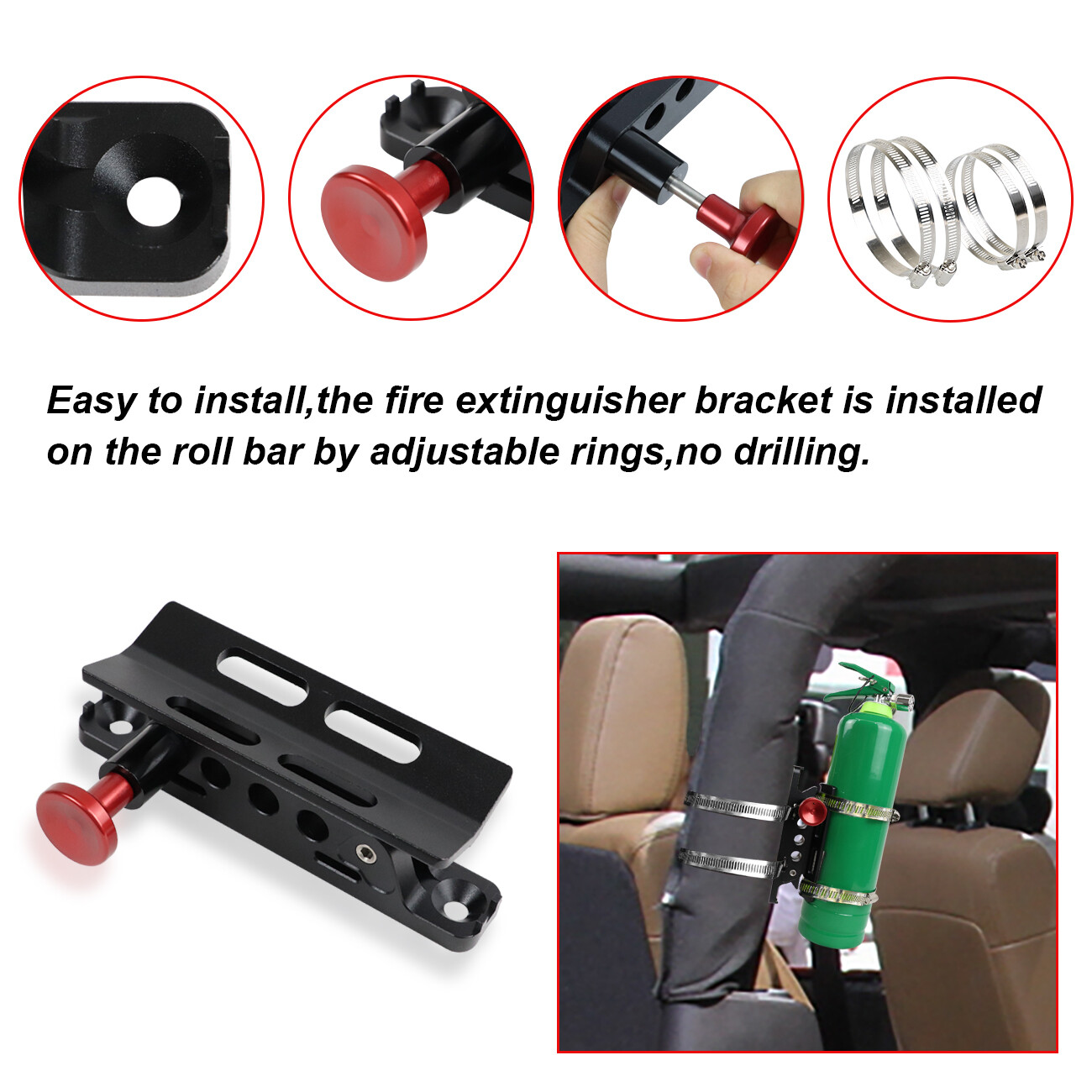For Jeep JK UTV Car Roll Bar Fire Extinguisher Holder Mount Bracket Adjustable