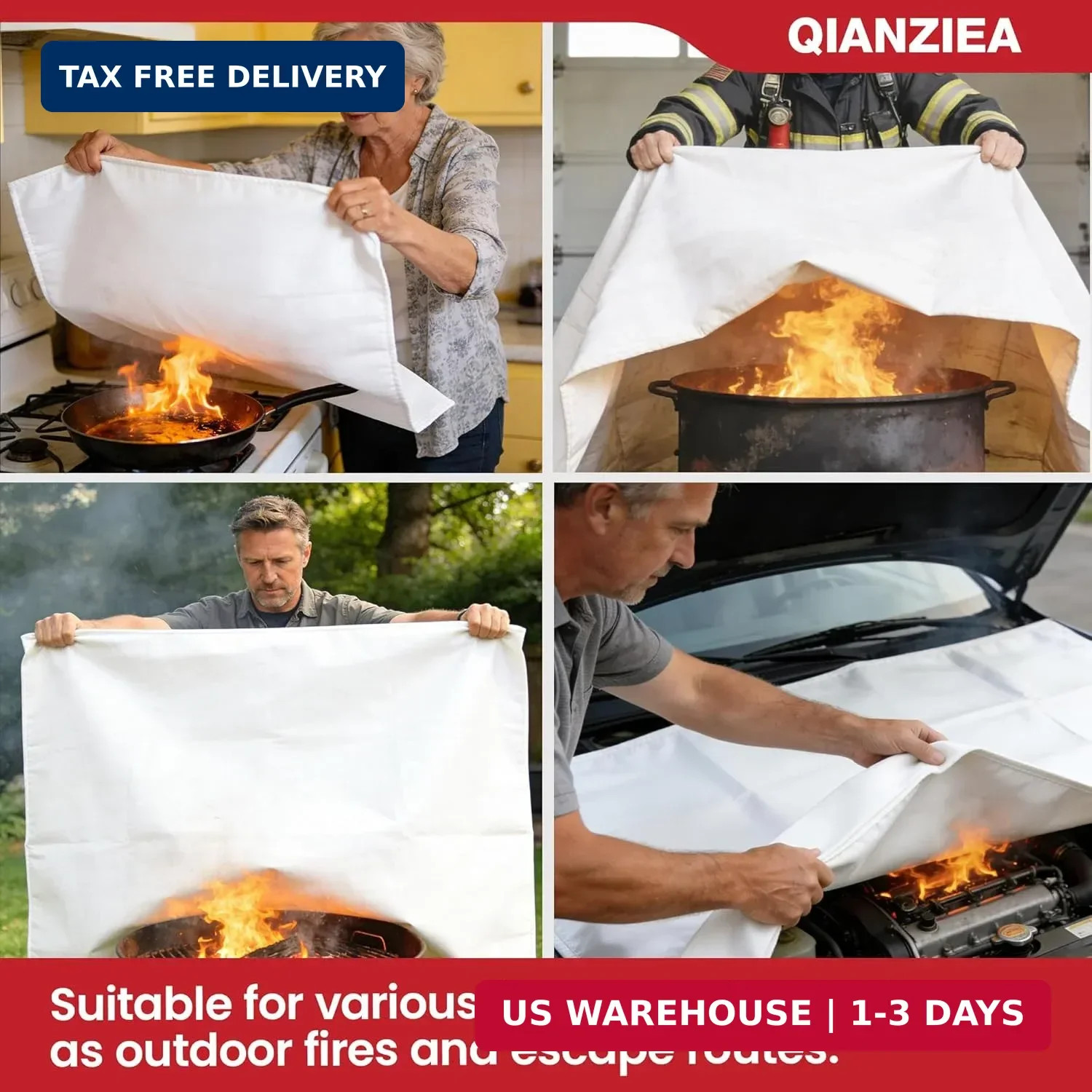 4 Pack Fire Blanket 40″ x 40″ – Emergency Fire Blanket for Kitchen & Home, Fiber
