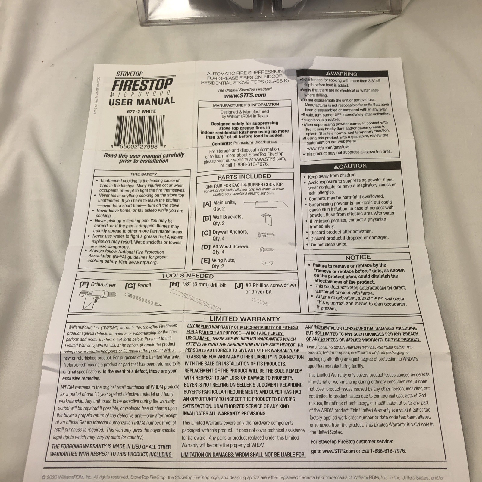 2 Sets StoveTop FireStop Microhood 677-2 White Automatic Fire Suppressor