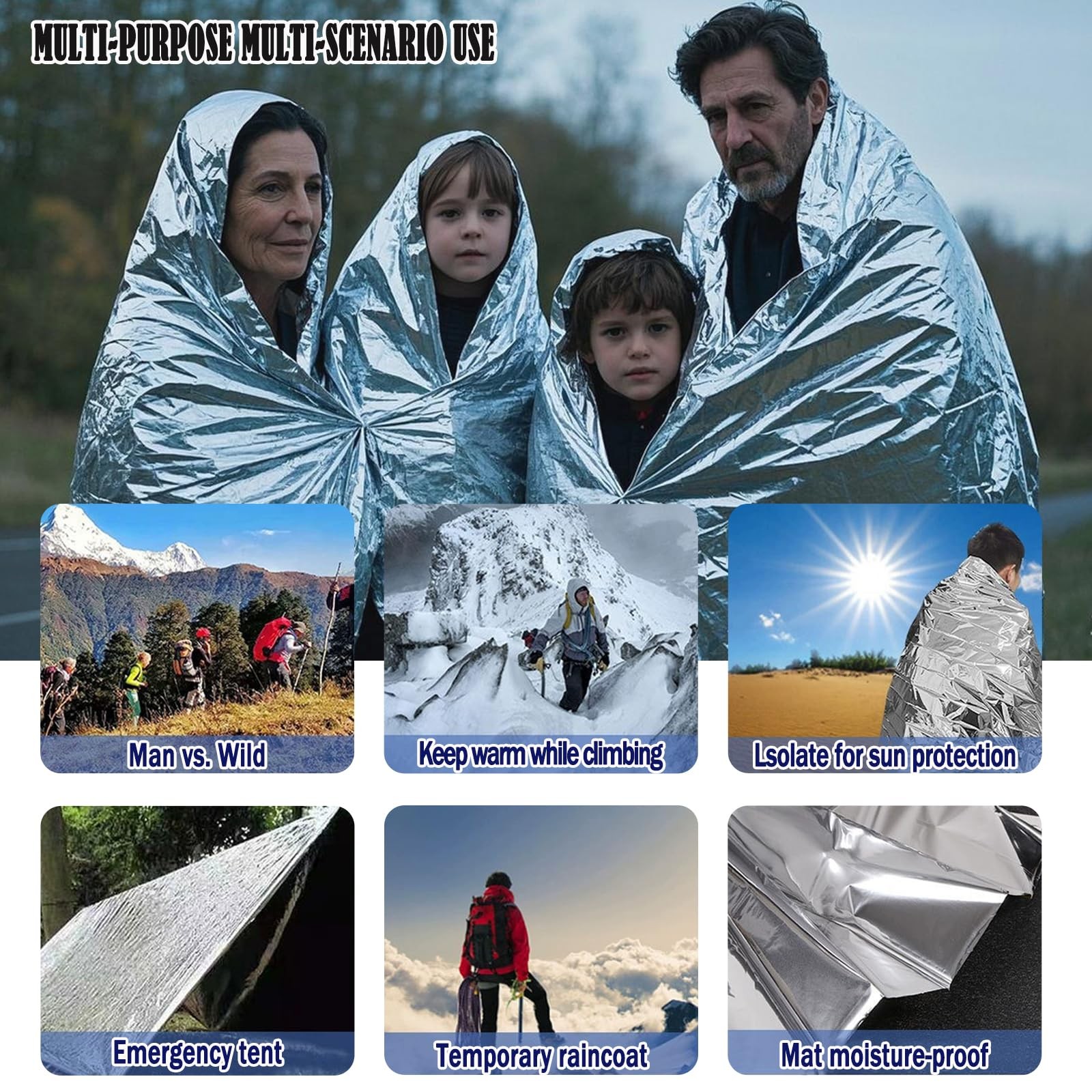 4 Pack Mylar Emergency Thermal Blankets Waterproof Survival Camping Gear
