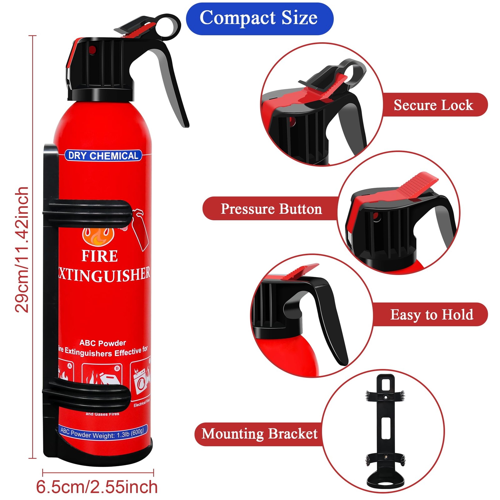 2 Pack ABC Dry Fire Extinguishers, Portable Dry Fast-Acting Fire Extinguisher…