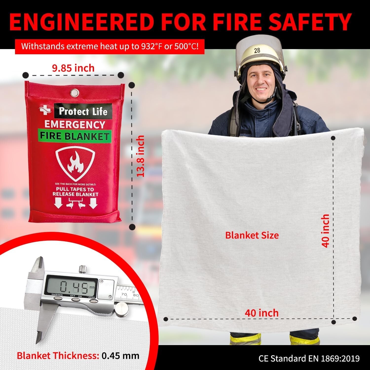 PROTECT LIFE FIRE BLANKETS EMERGENCY FOR HOME & OUTDOORS, 40″ – FIRE SUPPRESSION