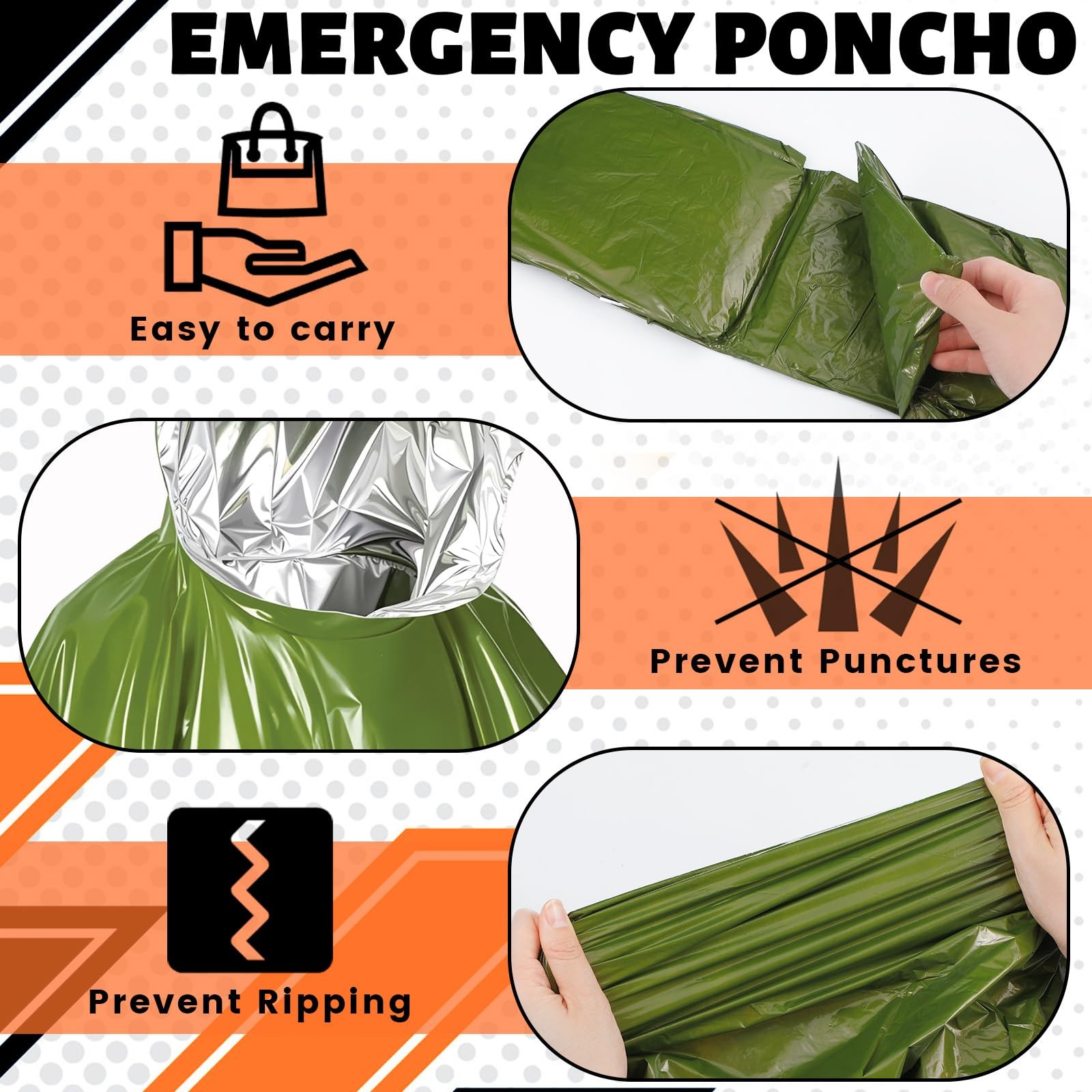 10 Pack Emergency Ponchos with Polyester Film Blanket Liner Waterproof Windpr…