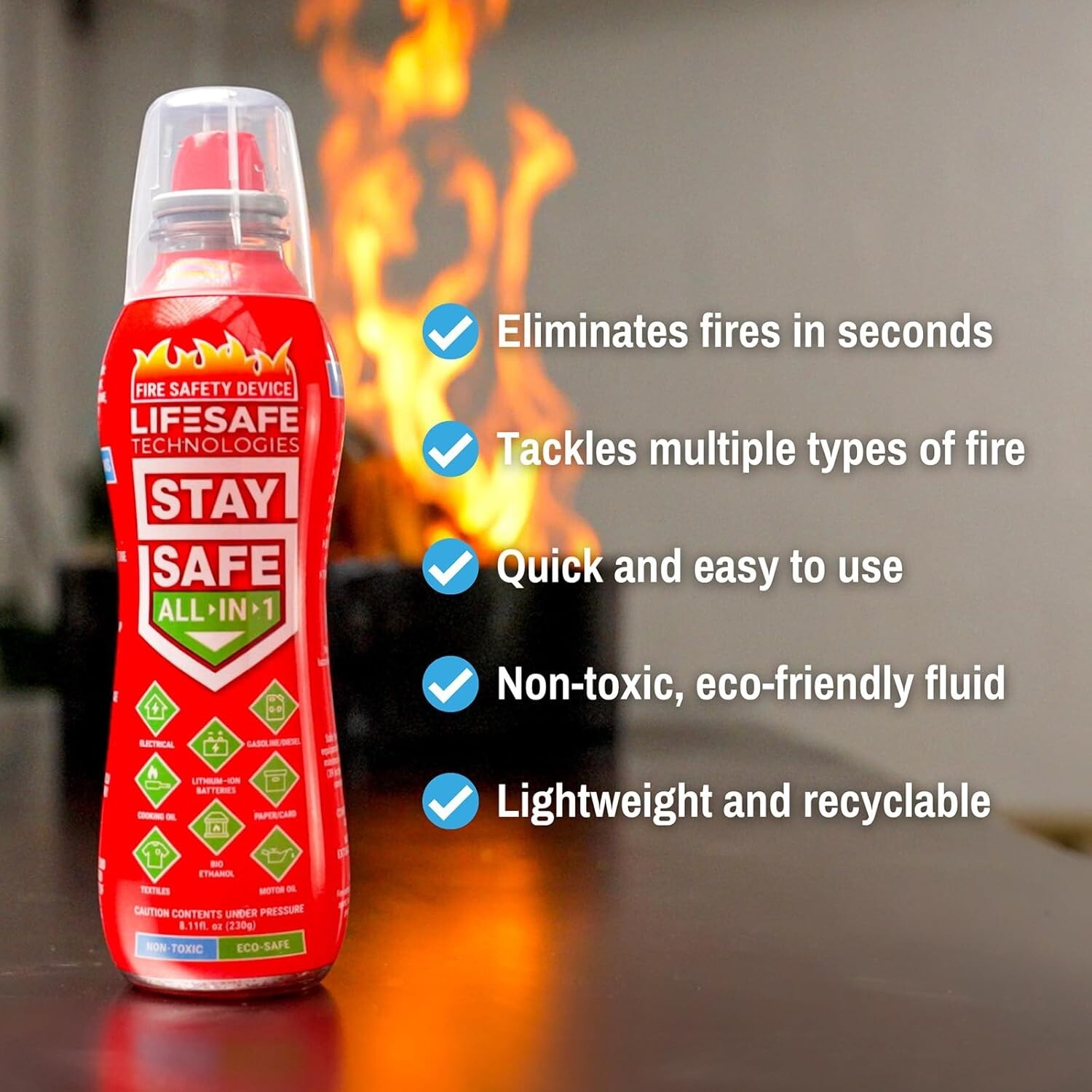 Multi-Purpose Fire Extinguisher for Lithium-Ion & Electrical Fires – Easy & Safe