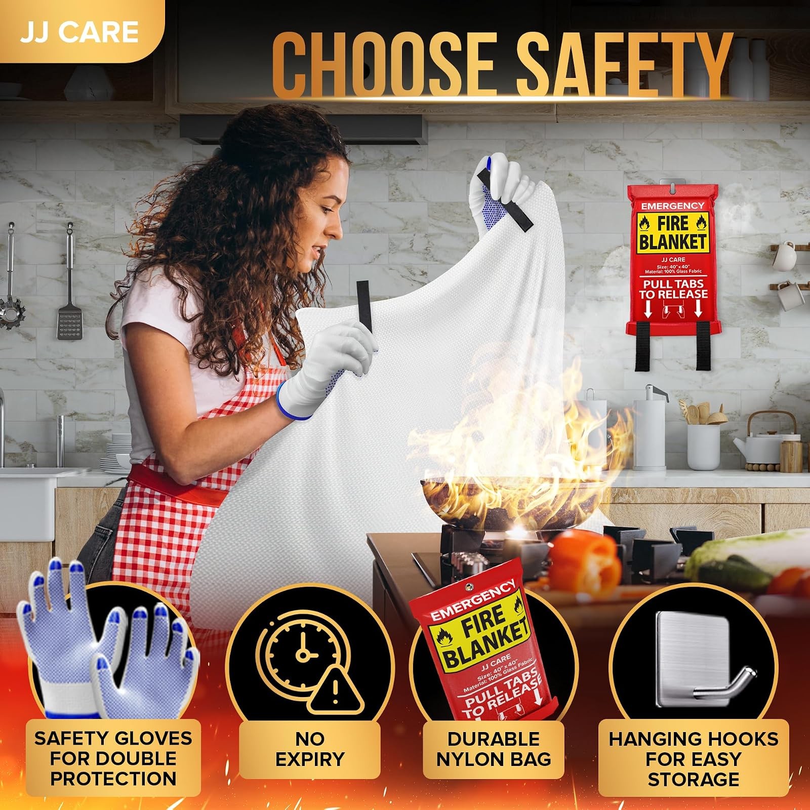 JJ CARE Fire Blanket 40×40 Inch 2 Pack