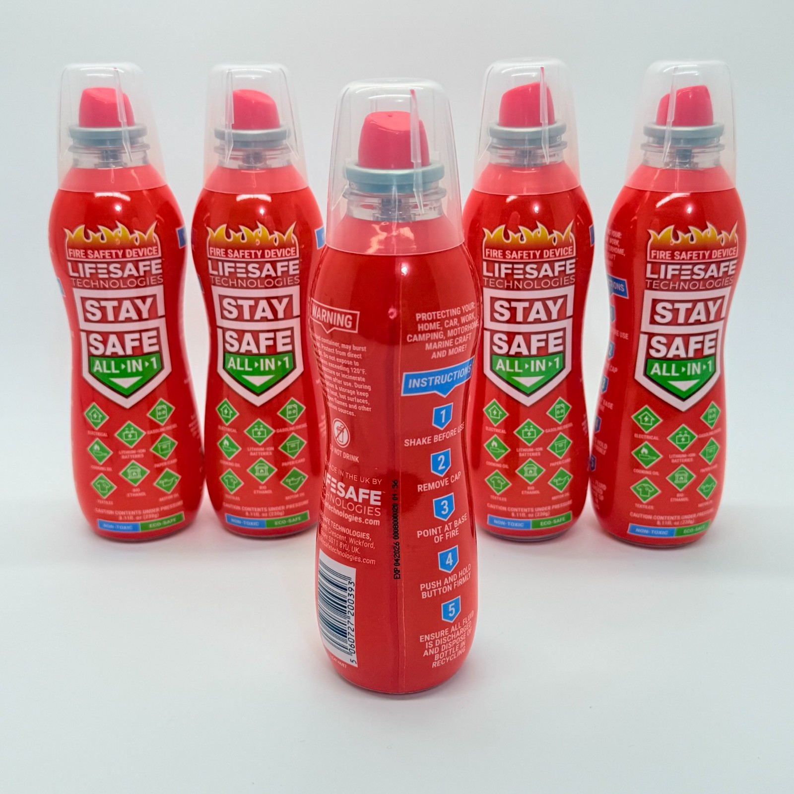 5x LifeSafe StaySafe All-in-1 Portable Fire Extinguisher Spray For Home & Travel
