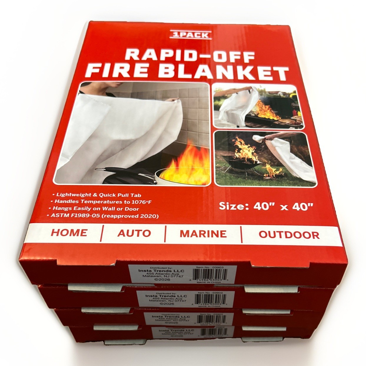 Rapid Off Fire Blanket 40”x40” Home Auto Marine Outdoor use 4-pack