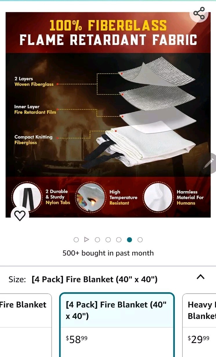 Mart COBRA. 4 PACK FIRST RESPONSE FIRE BLANKET. 100% Fiberglass (40”x40”)