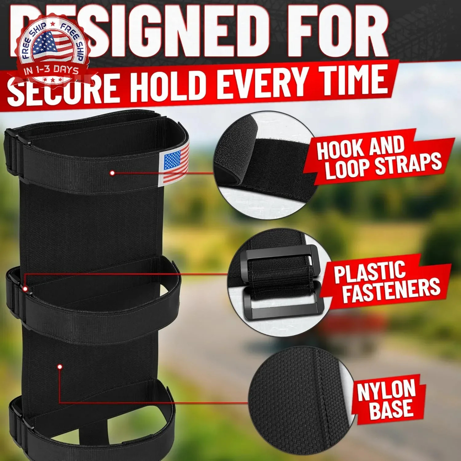 Fire Extinguisher Mount for Vehicle – Adjustable Nylon Strap Fix, No-Drill, Roll