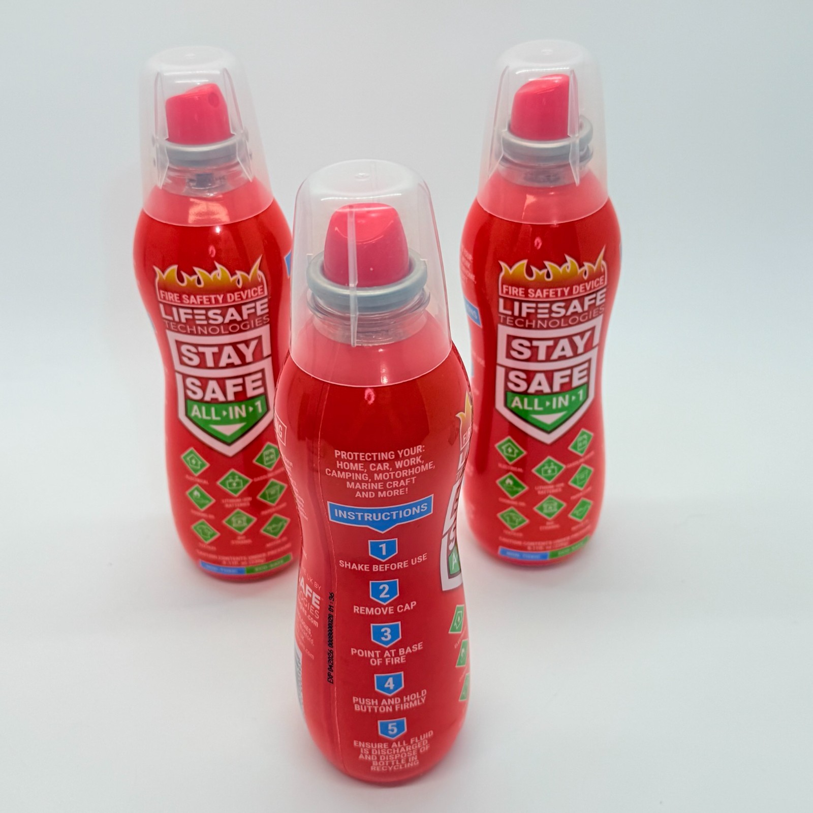 3 Pack LifeSafe StaySafe All-in-1 Fire Extinguisher Spray – Home Car Garage