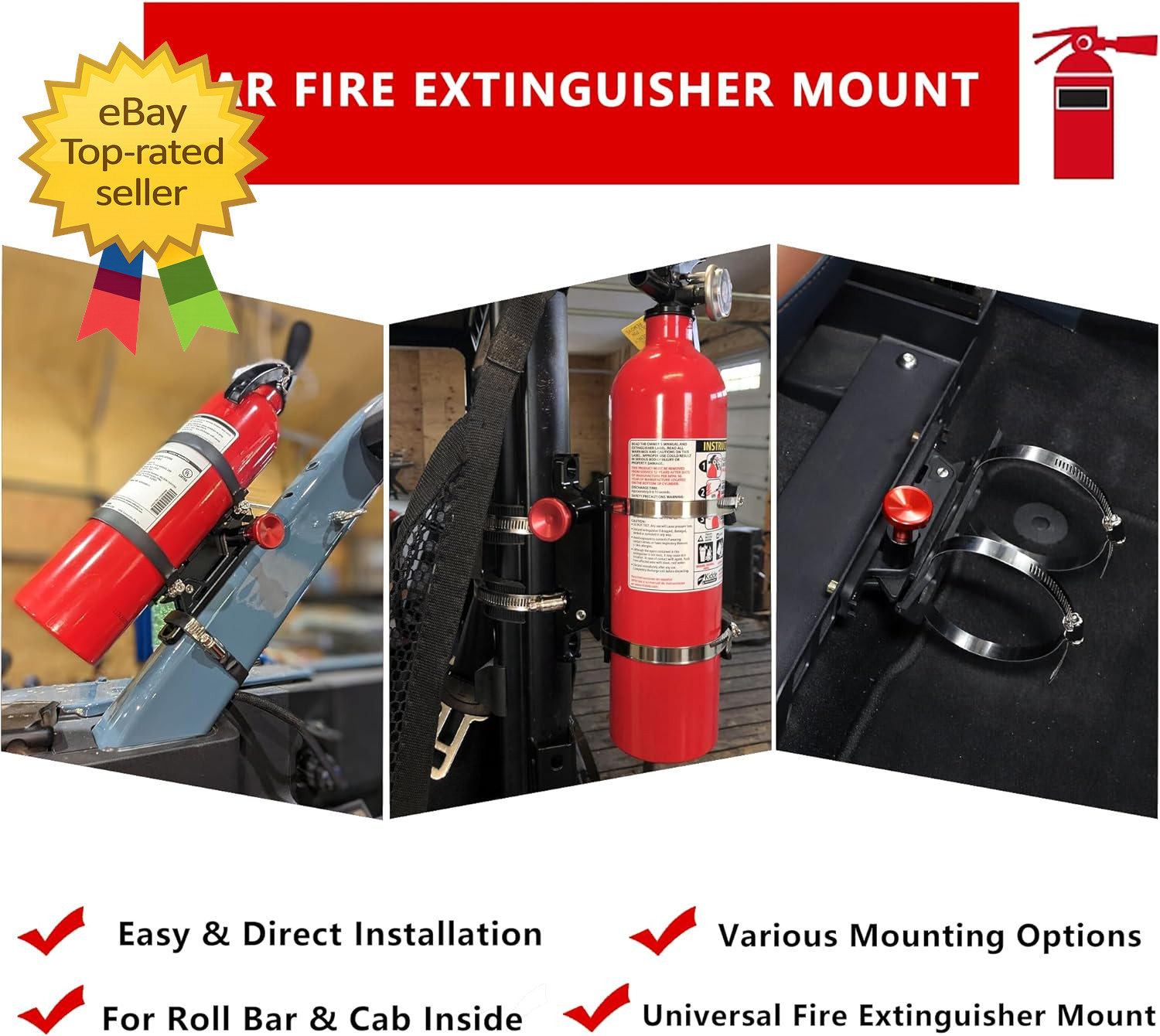 Quick Release Fire Extinguisher Mount – Aluminum Adjustable UTV Roll Bar Fire Ex
