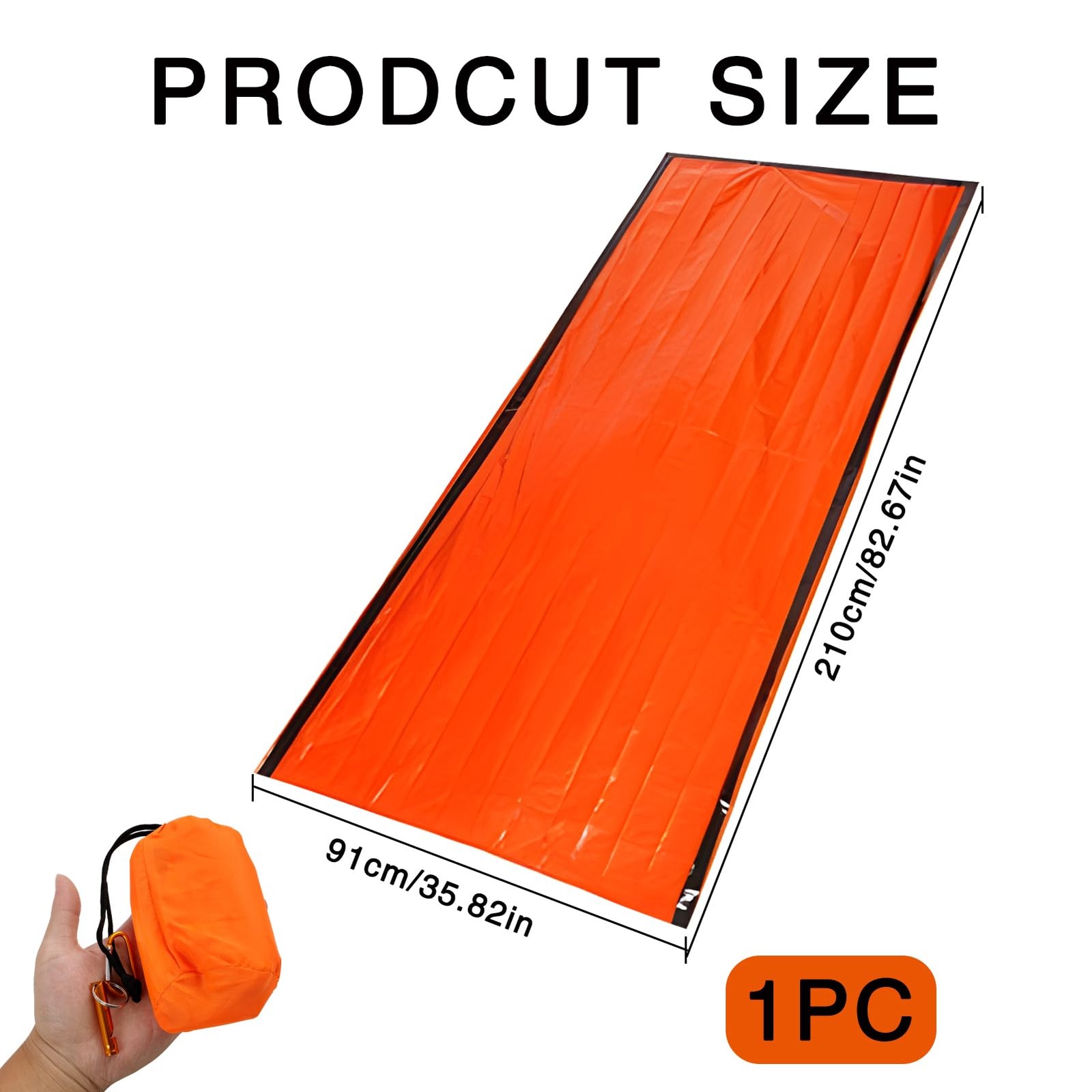 Emergency Sleeping Bags for Survival with Carabiner, 84″X36″ Outdoor PE Orang…