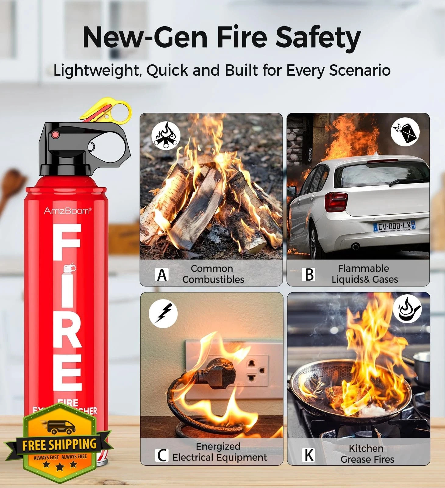 AmzBoom Fire Extinguisher Spray 3-Pack Portable Home Car Kitchen Boat ABCK