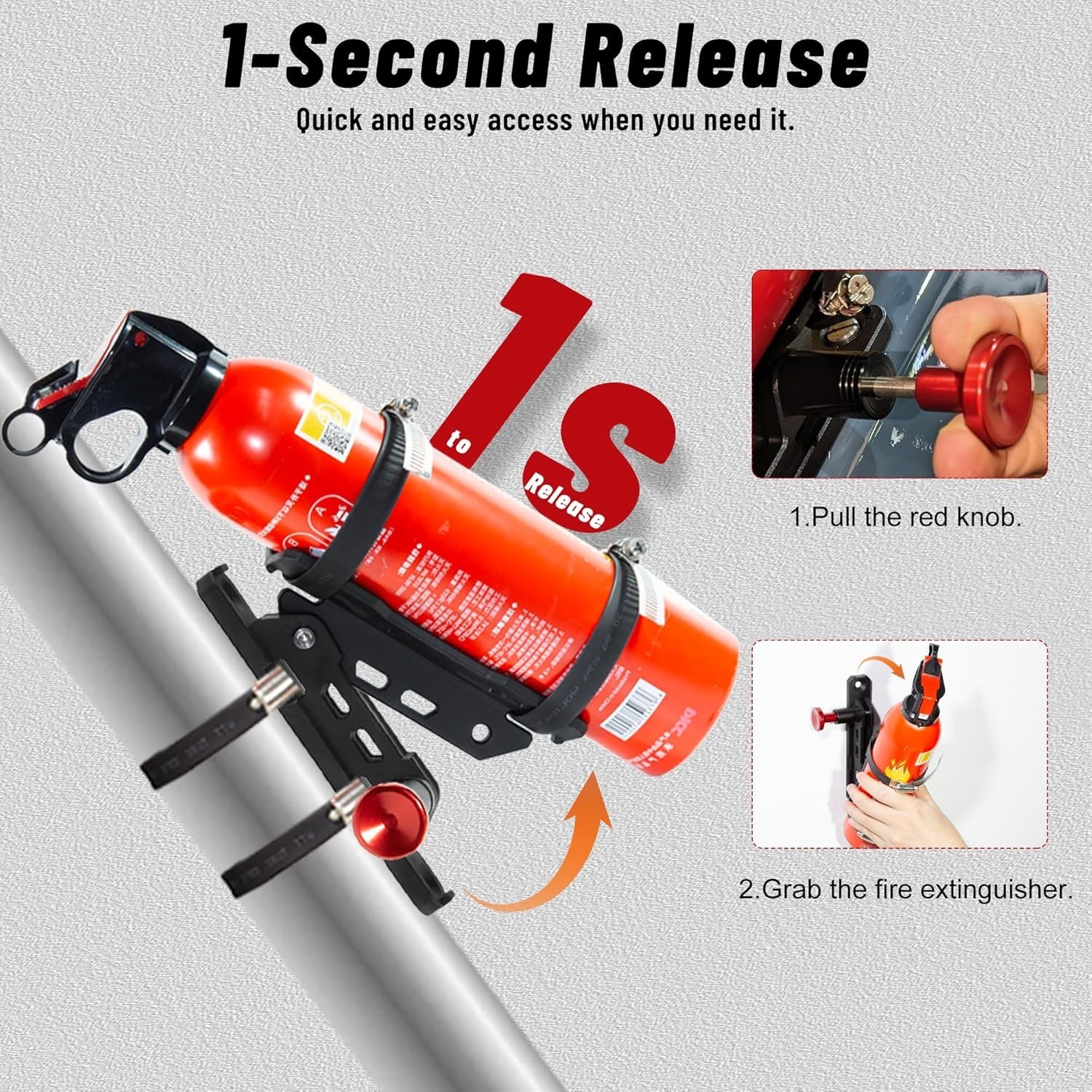 Quick Release Fire Extinguisher Mount – Aluminum Adjustable UTV Roll Bar Fire Ex
