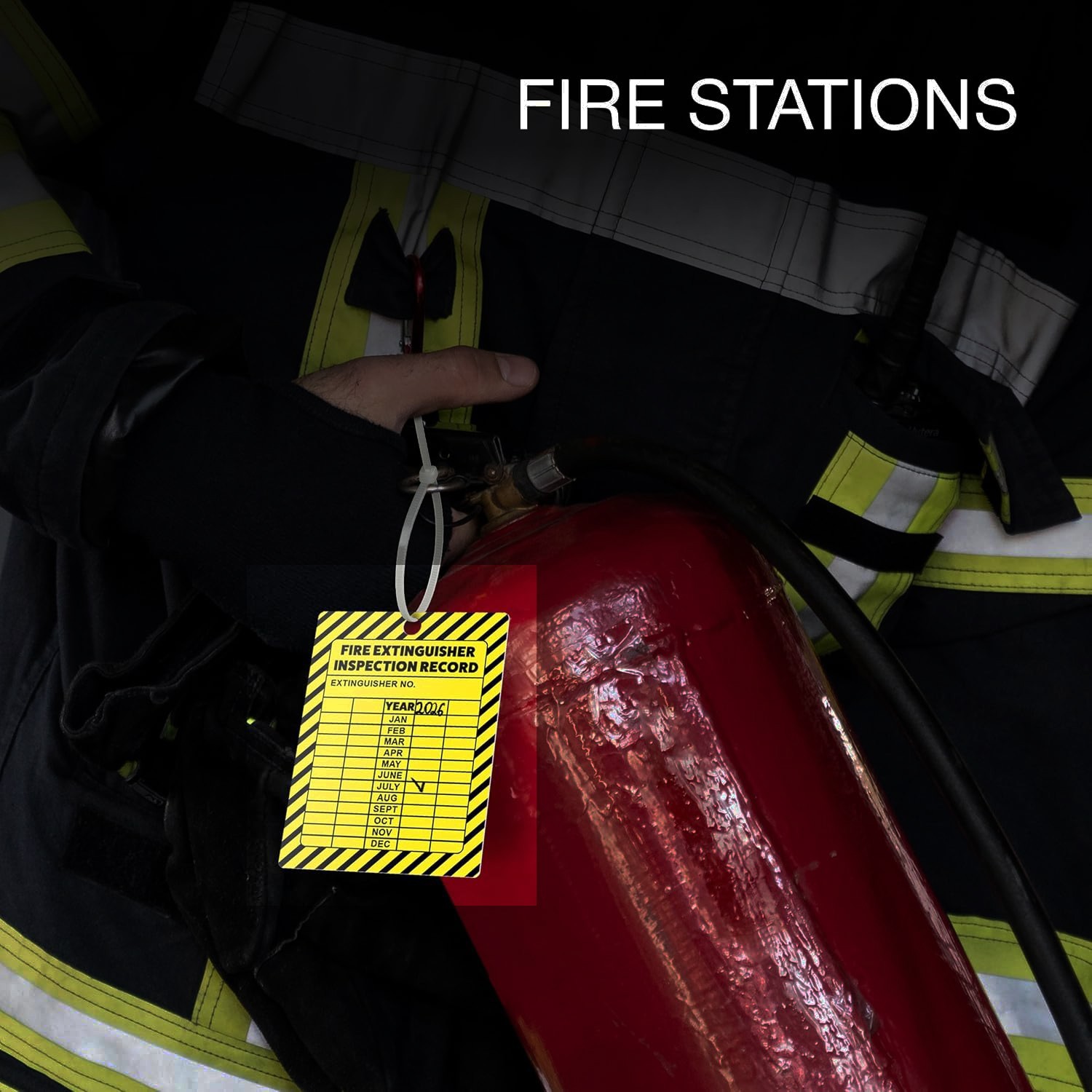 20 Fire Extinguisher Inspection Tags 2026-2029 Plastic 2.25″ x 3″ Yellow/Black