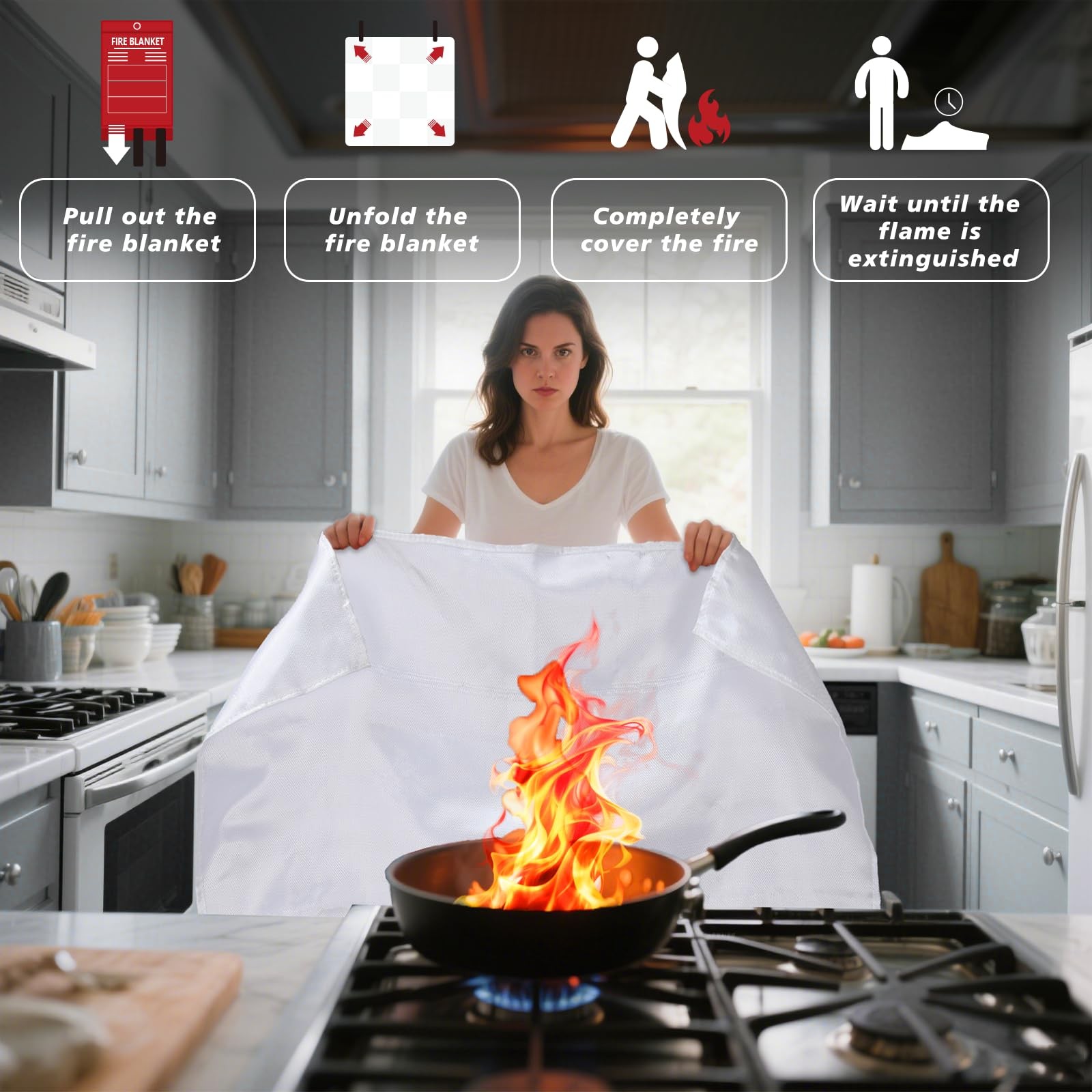 Fire Blanket 4 Pack – 40″ x 40″ Fiberglass Fire Blanket for Home and Kitchen,…