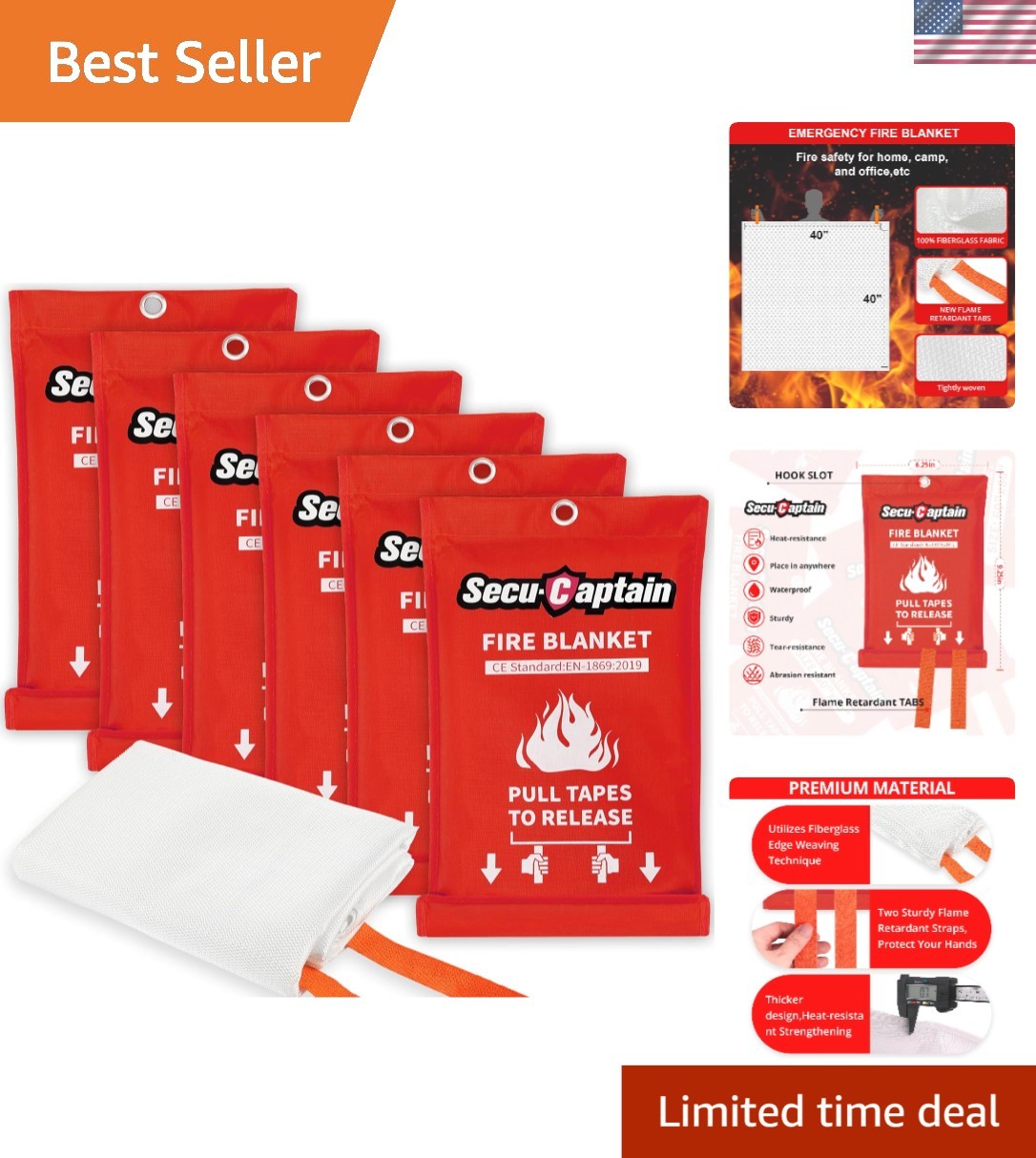 Breathable and Tear Resistant 6 Pack Fire Blankets 40″x40″ for All Emergencies