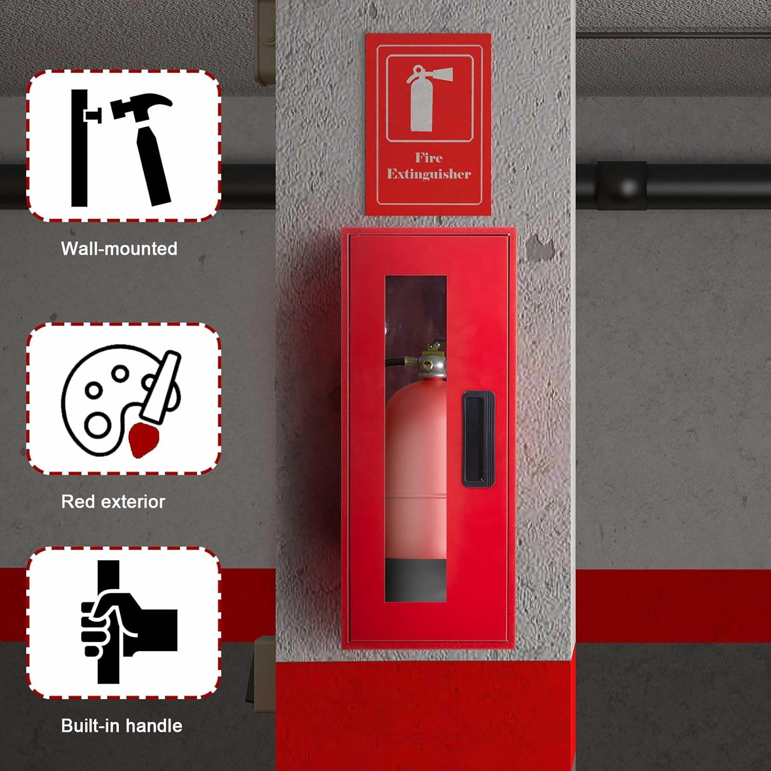 2 Pack Red Steel Fire Extinguisher Cabinet for Indoor/Outdoor Use