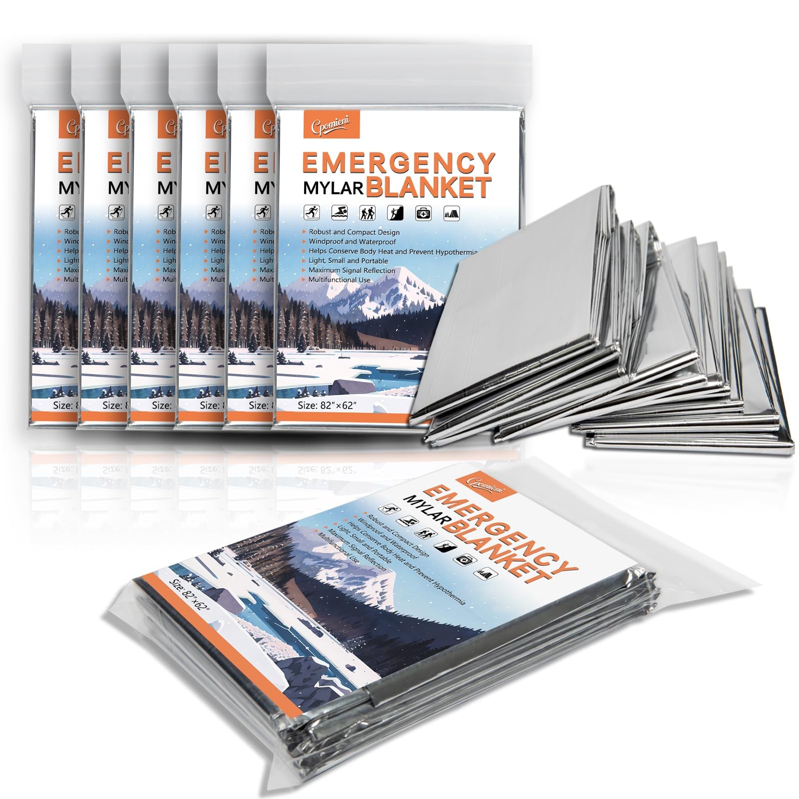 6 Pack Large 82” x 62” Survival Emergency Mylar Thermal Blankets, Thermal Su…