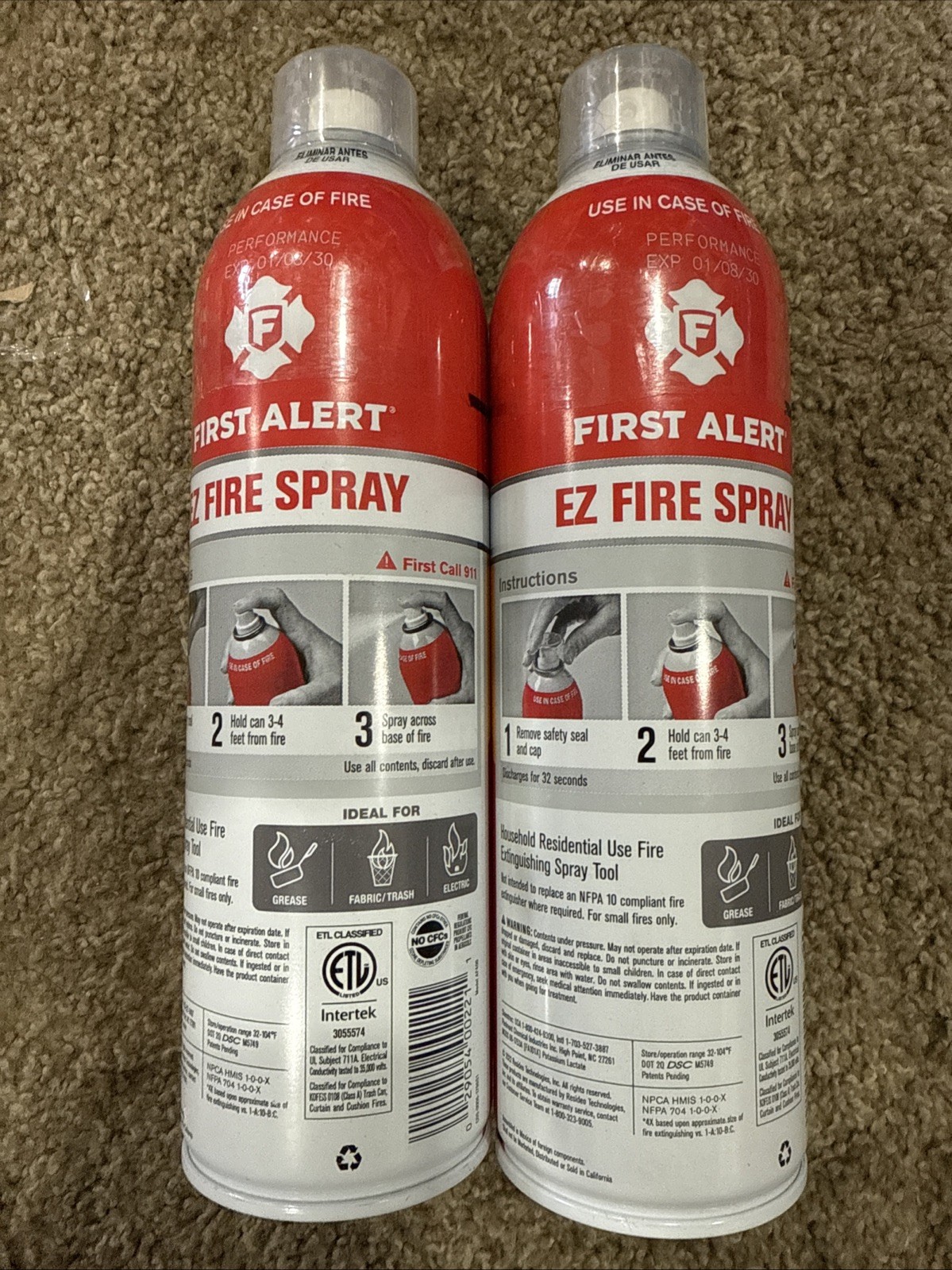 Pack of 2/ 18 Ounce Cans. First Alert EZ Fire Spray, Extinguishing Aerosol Spray