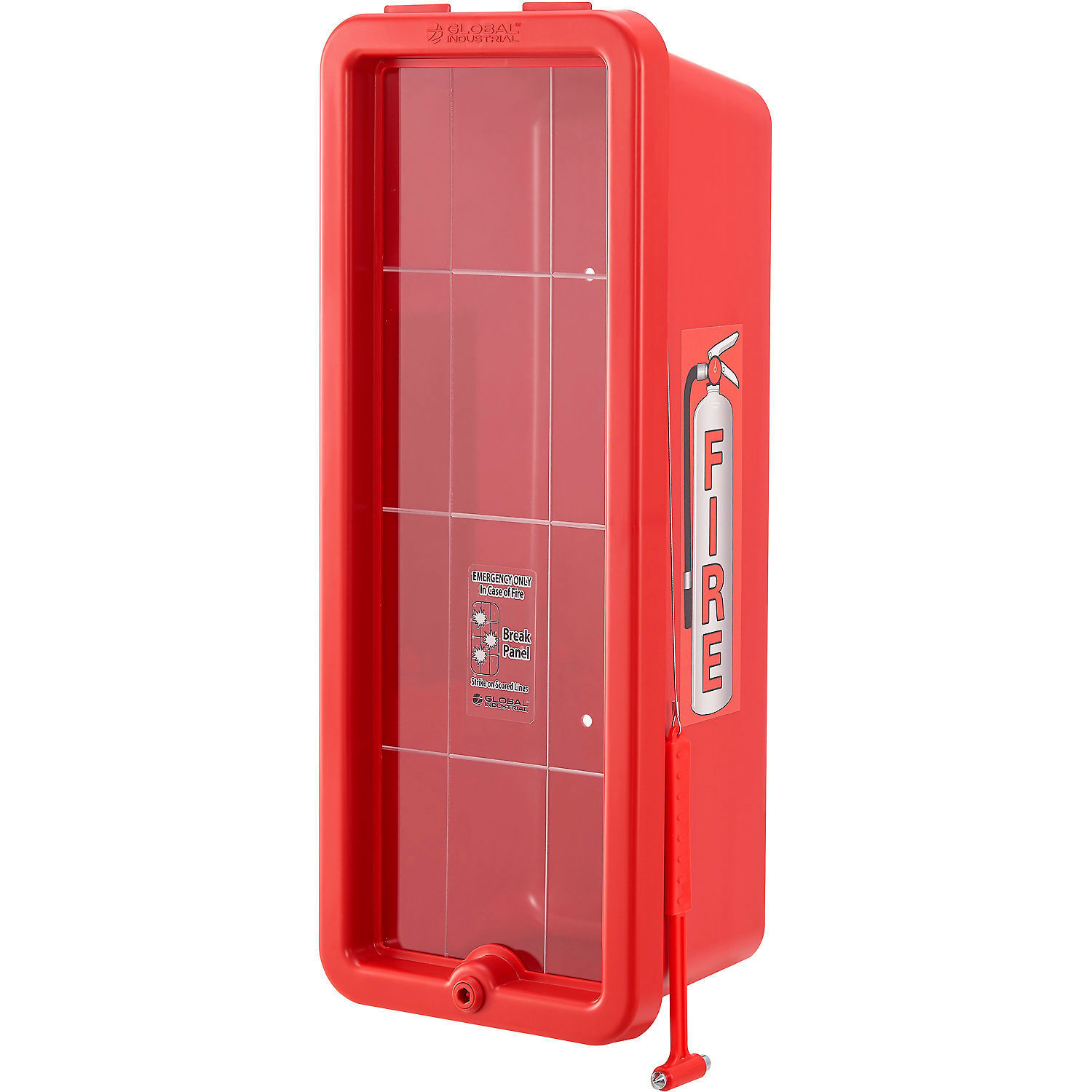 Global Industrial Plastic Fire Extinguisher Cabinet with Window Fits 10 lbs. Red