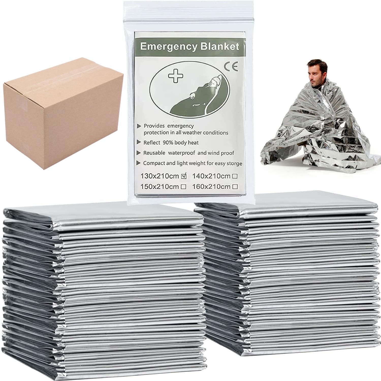 25Pack Emergency Foil Blanket Survival Thermal Mylar Blankets for Outdoro Hiking