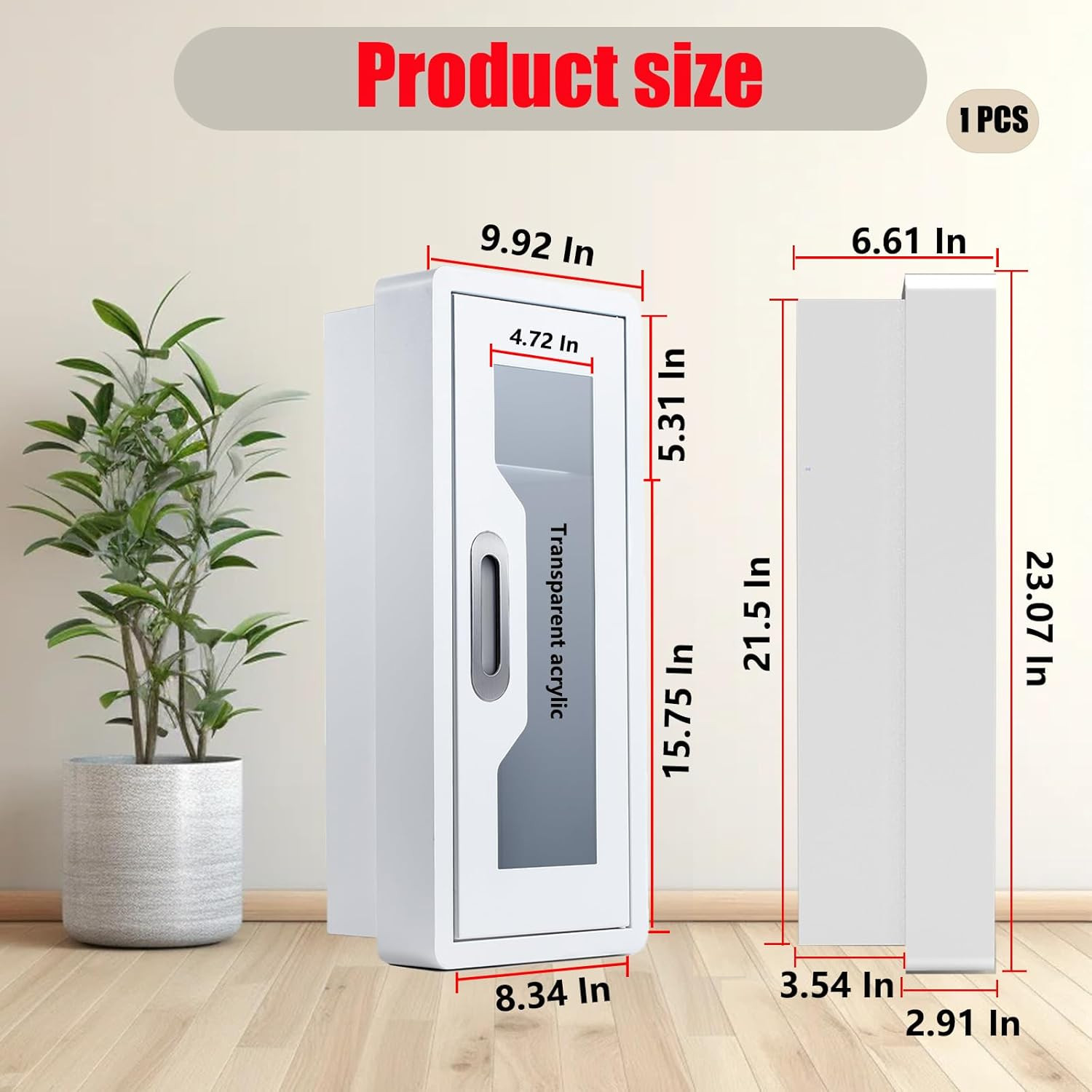 Rounded Corner Semi Recessed Steel Fire Extinguisher Cabinet White 1PC | for 2.5