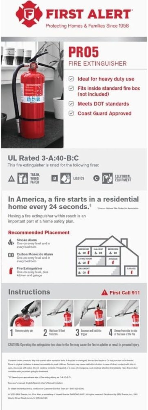 Indoor/Outdoor Rechargeable Fire Extinguisher, Rated 3-A:40-B:C, with Bracket