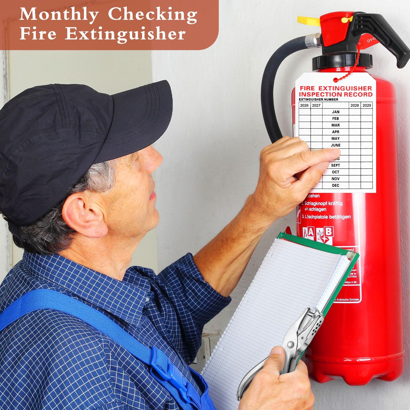 101 Pieces Monthly Fire Extinguisher Inspection Tags 2026 to 2029 Plastic Mai…