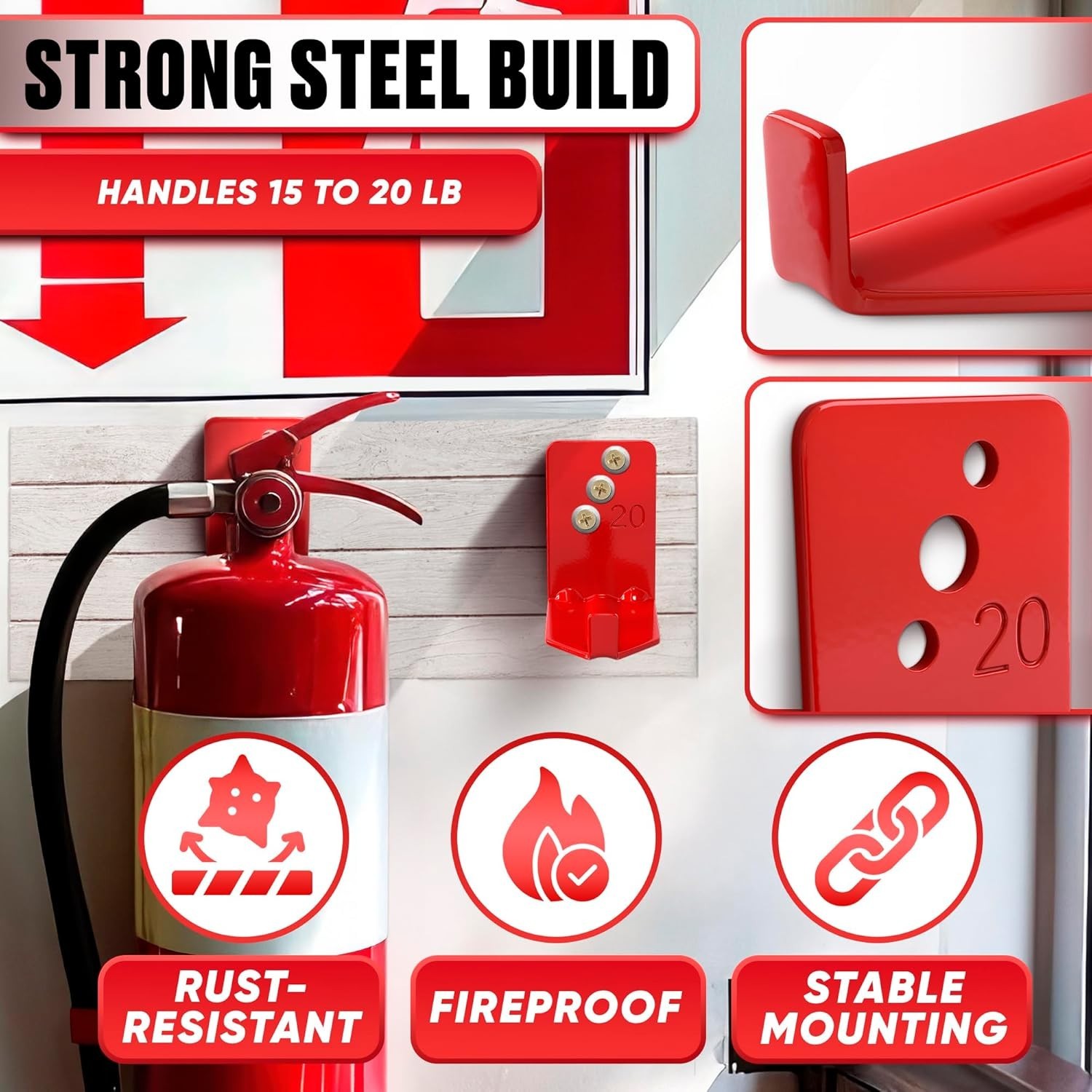 Set of 4 Heavy Duty Fire Extinguisher Mount Brackets – Secure & Reliable Support