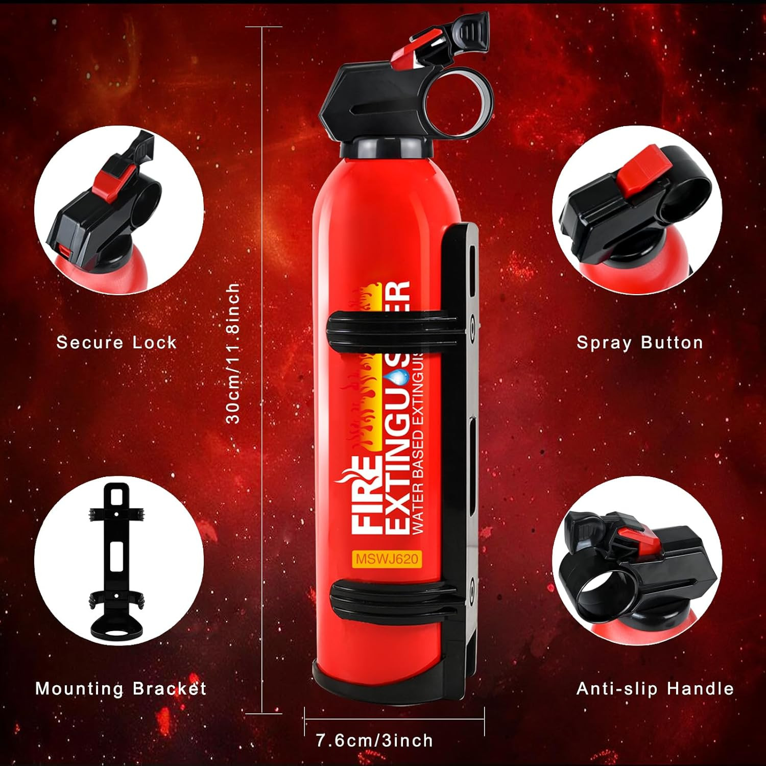 4 Pack Fire Extinguisher for Home with Wall Mount – 620Ml Portable Fire Extingui