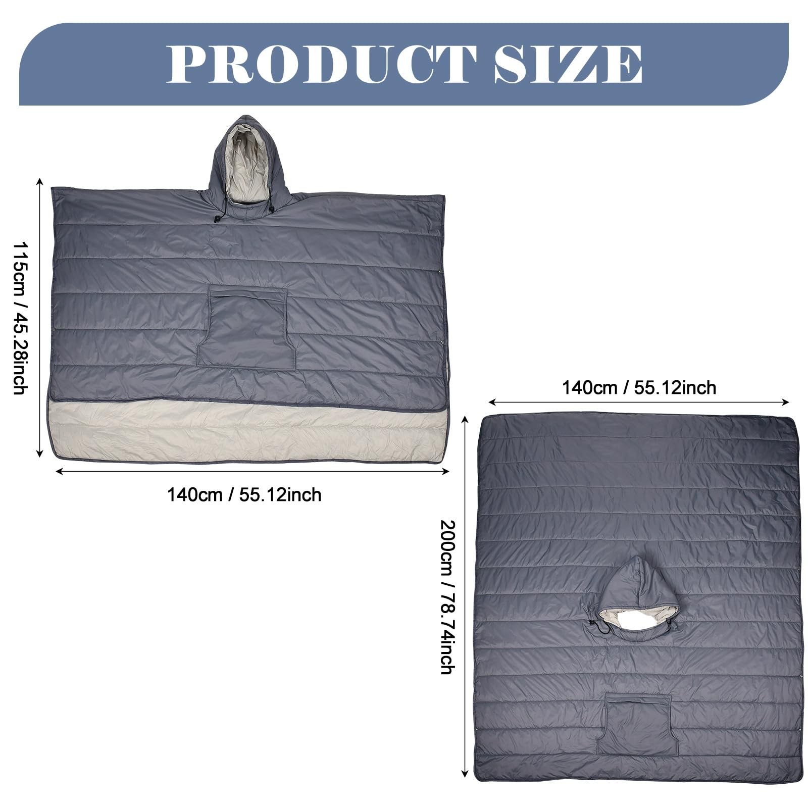 Outdoor Camping Blanket, 79” x 54” Winter Poncho Coat Warmth Small Quilt Bl…