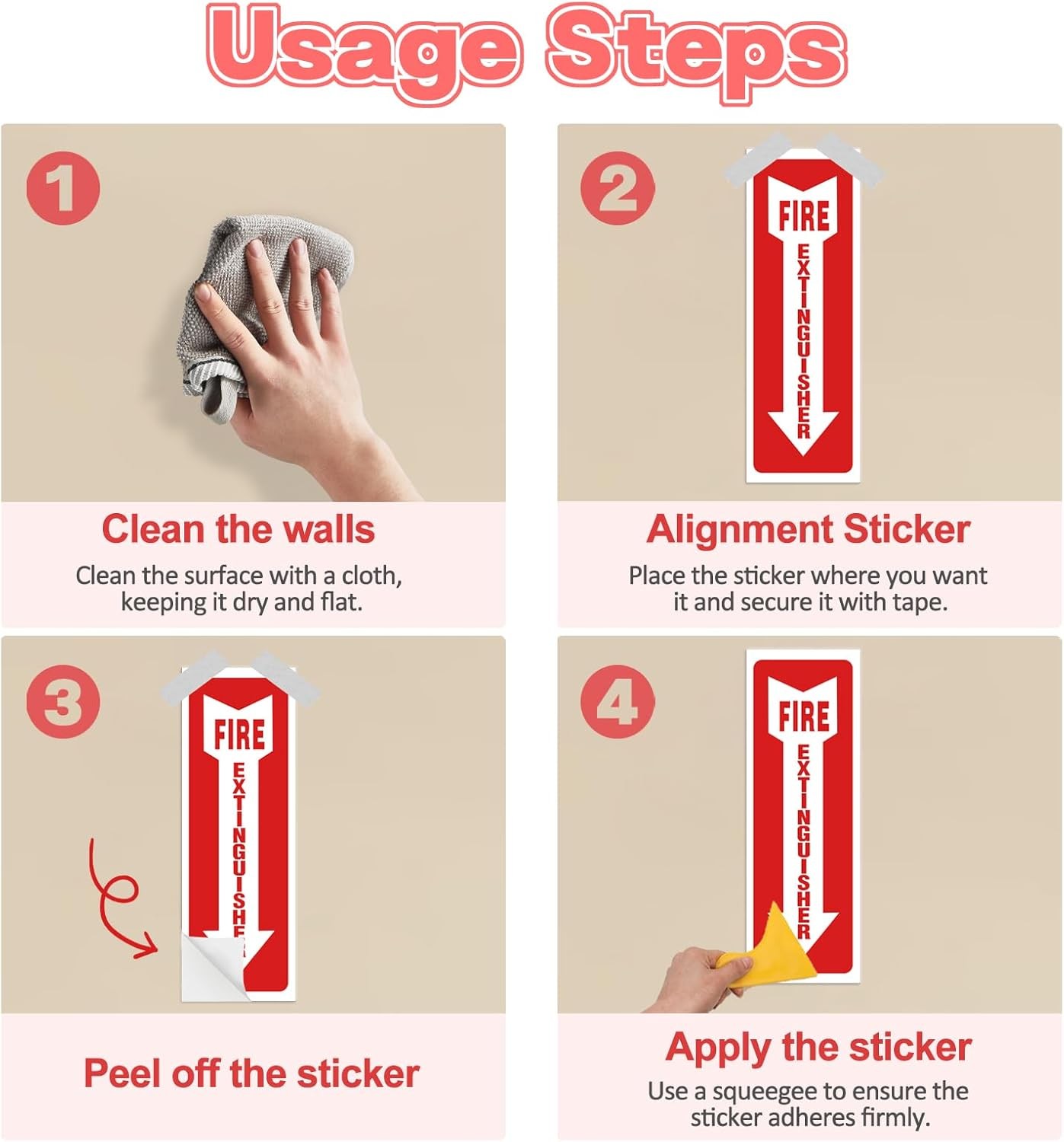 Fire Extinguisher Signs 4 Pack, 80 Mil Thick Plastic for Business & Office Use